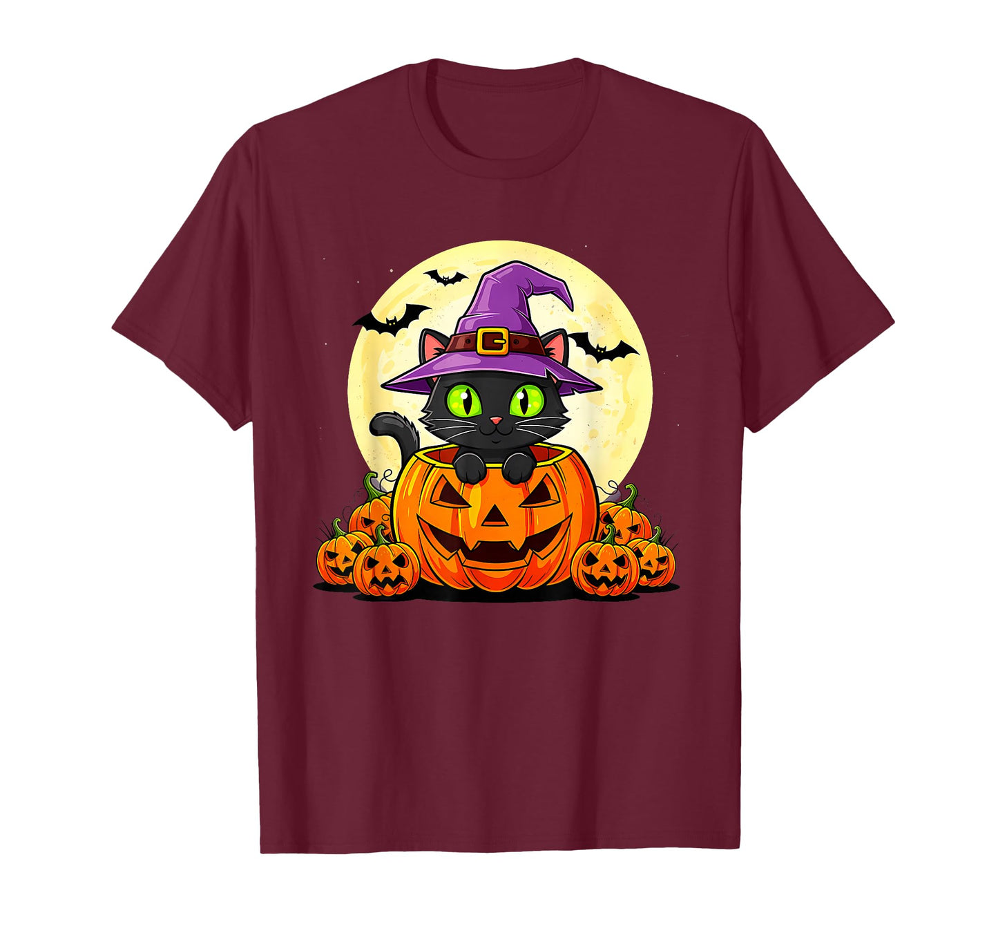 Black Cat Witch Pumpkin Halloween Costume Retro Fall Autumn T-Shirt