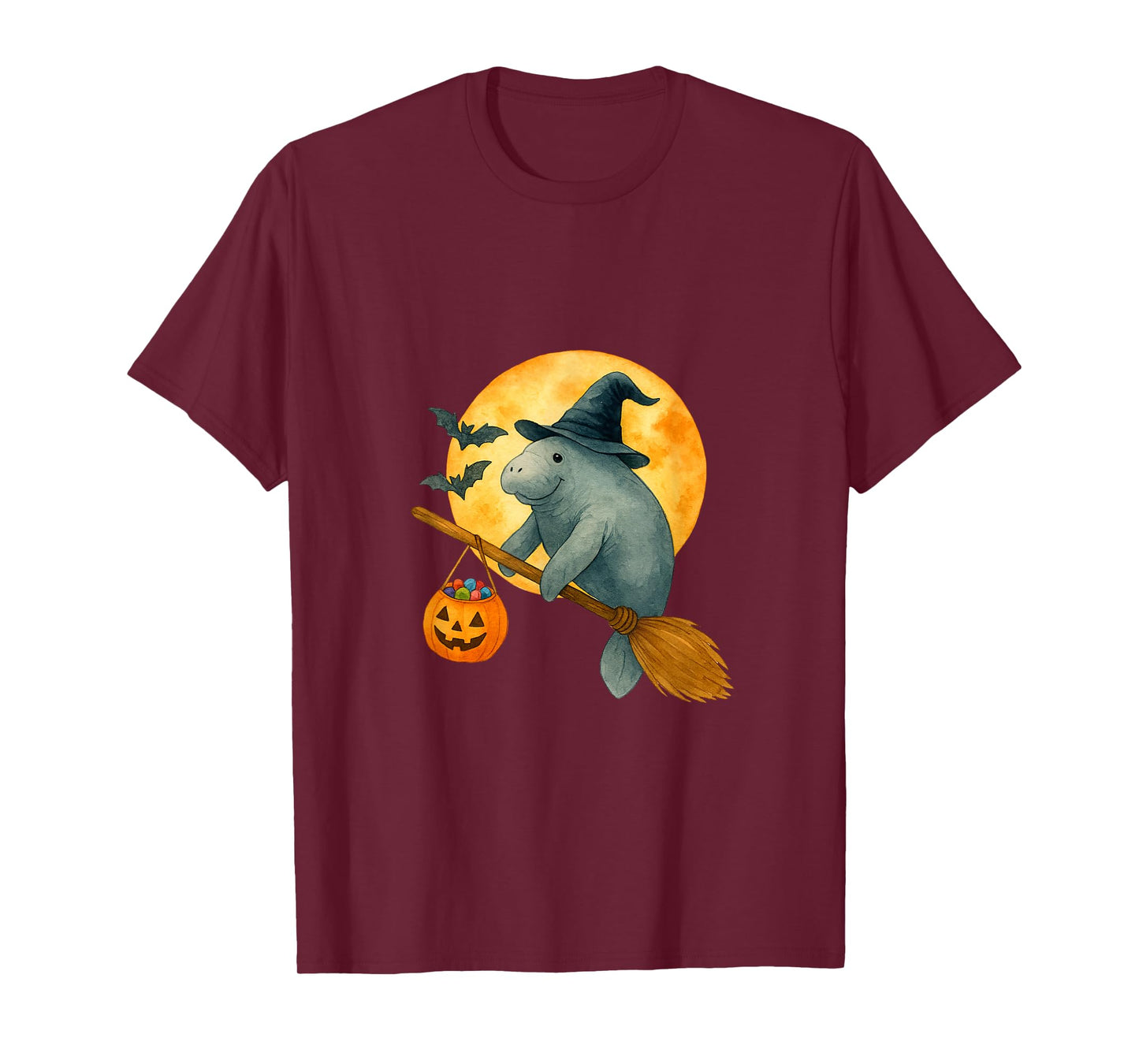 Manatee Witch Hat Pumpkin Halloween Costume Men Women Kids T-Shirt