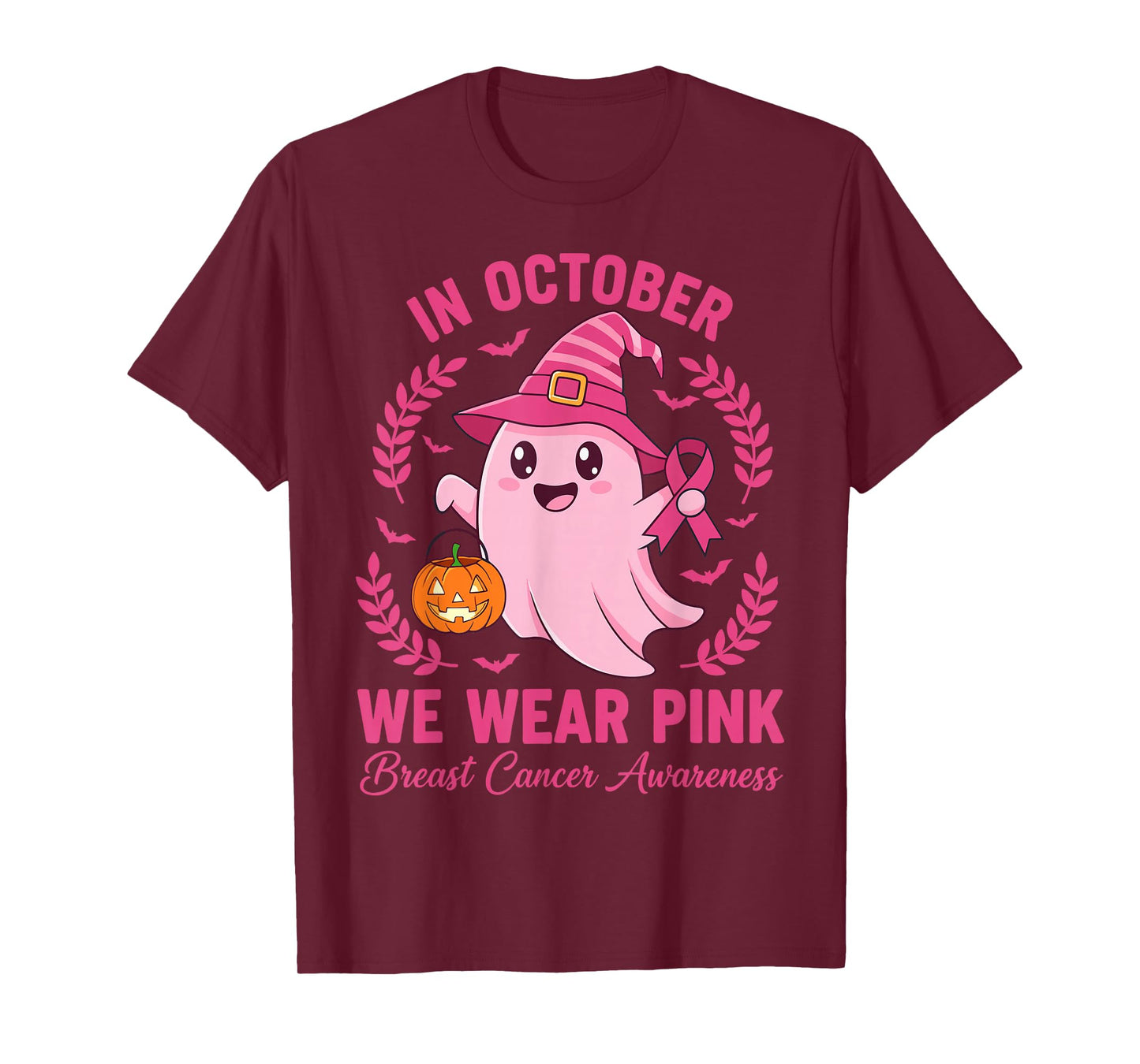 in October We Wear Pink Women Halloween Breast Cancer T-Shirt