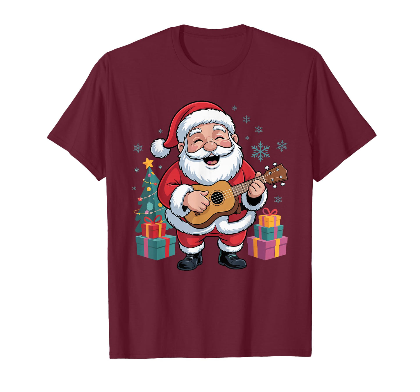 Funny Santa Christmas Design Ukulele Holiday Xmas Pajama T-Shirt