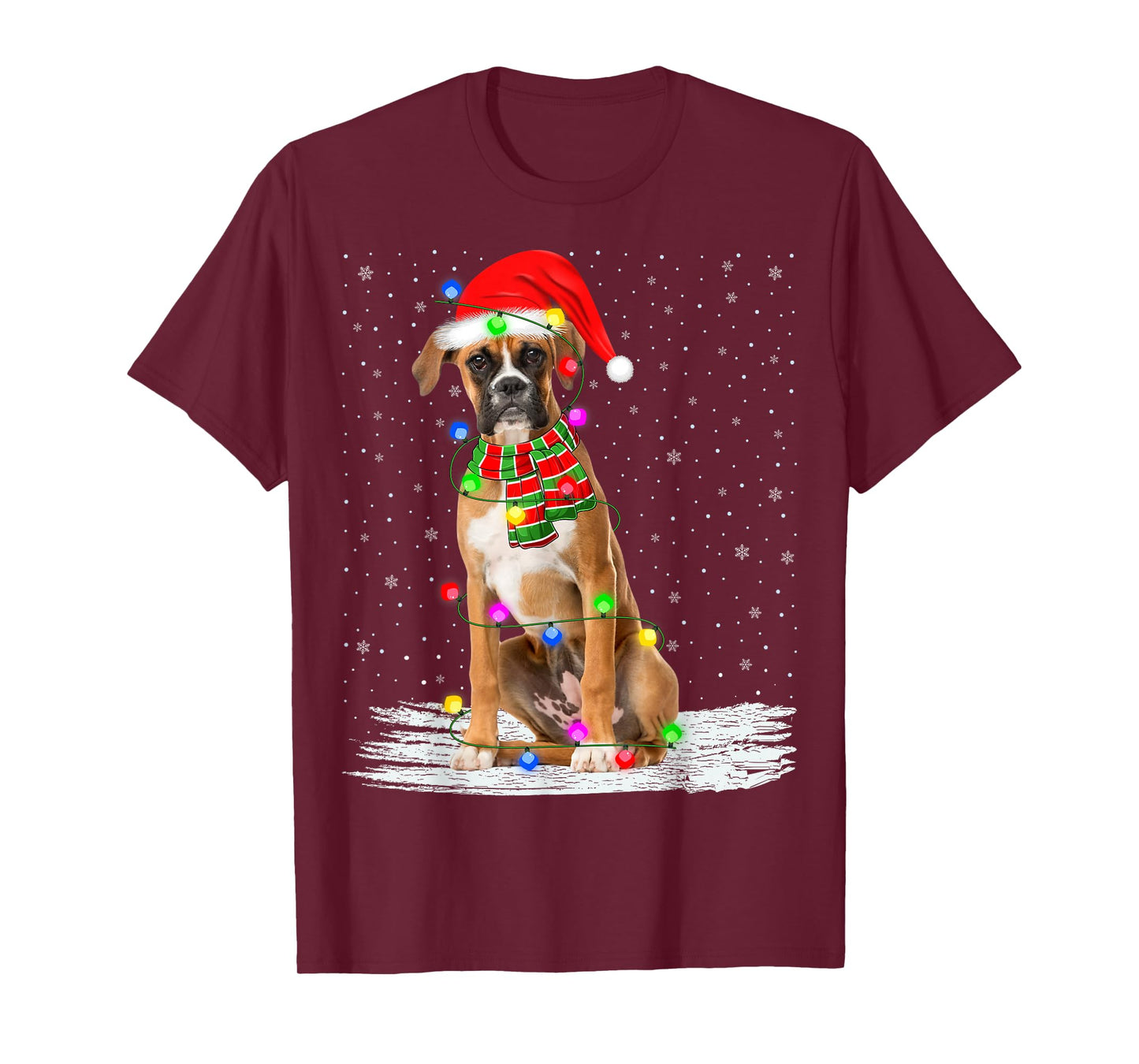 Boxer Dog Christmas Lights Holiday Santa Xmas Pajamas T-Shirt