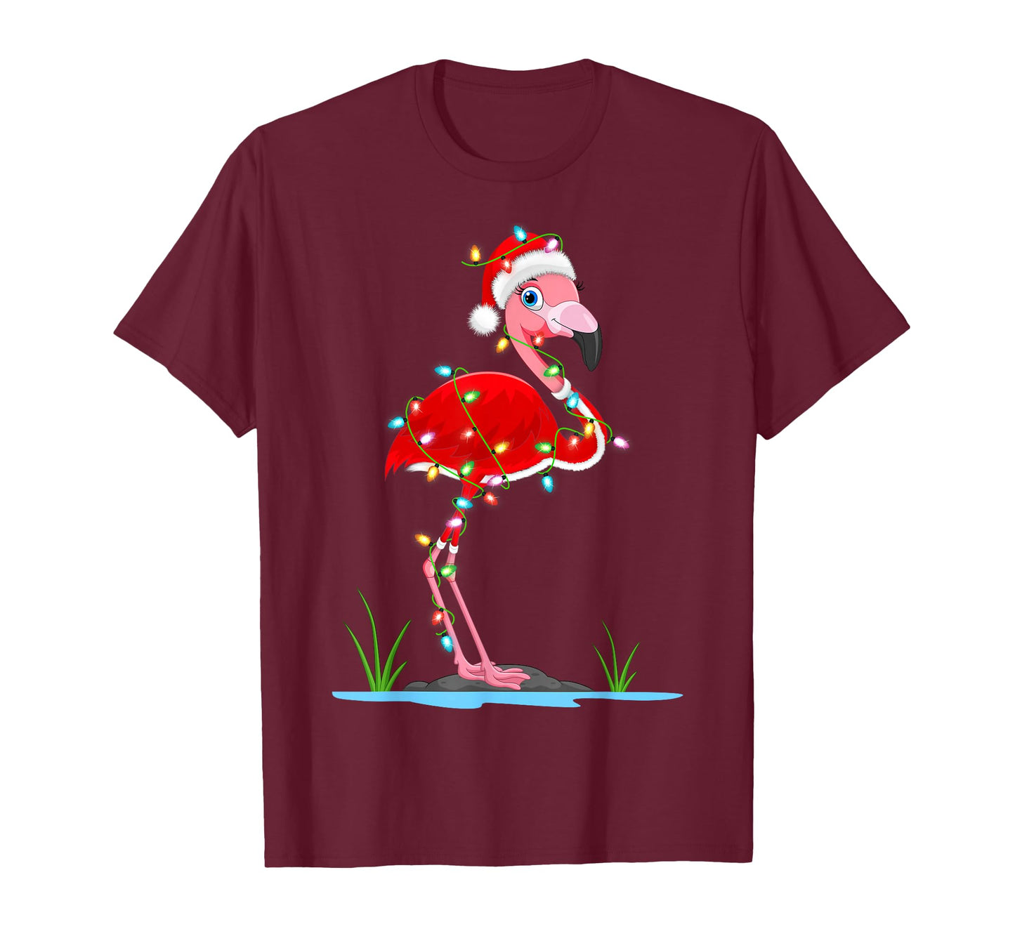 Flamingo Christmas Lights Santa Costume Cute Animal Xmas T-Shirt