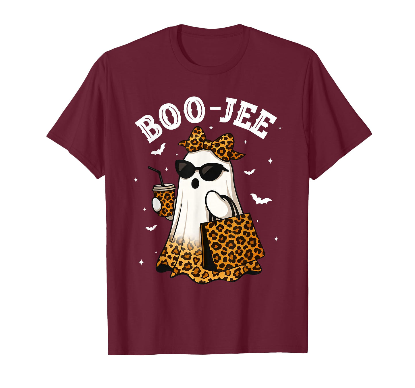 Coquette Leopard Ghost Coffee Boo-JEE Halloween Boujee Ghost T-Shirt