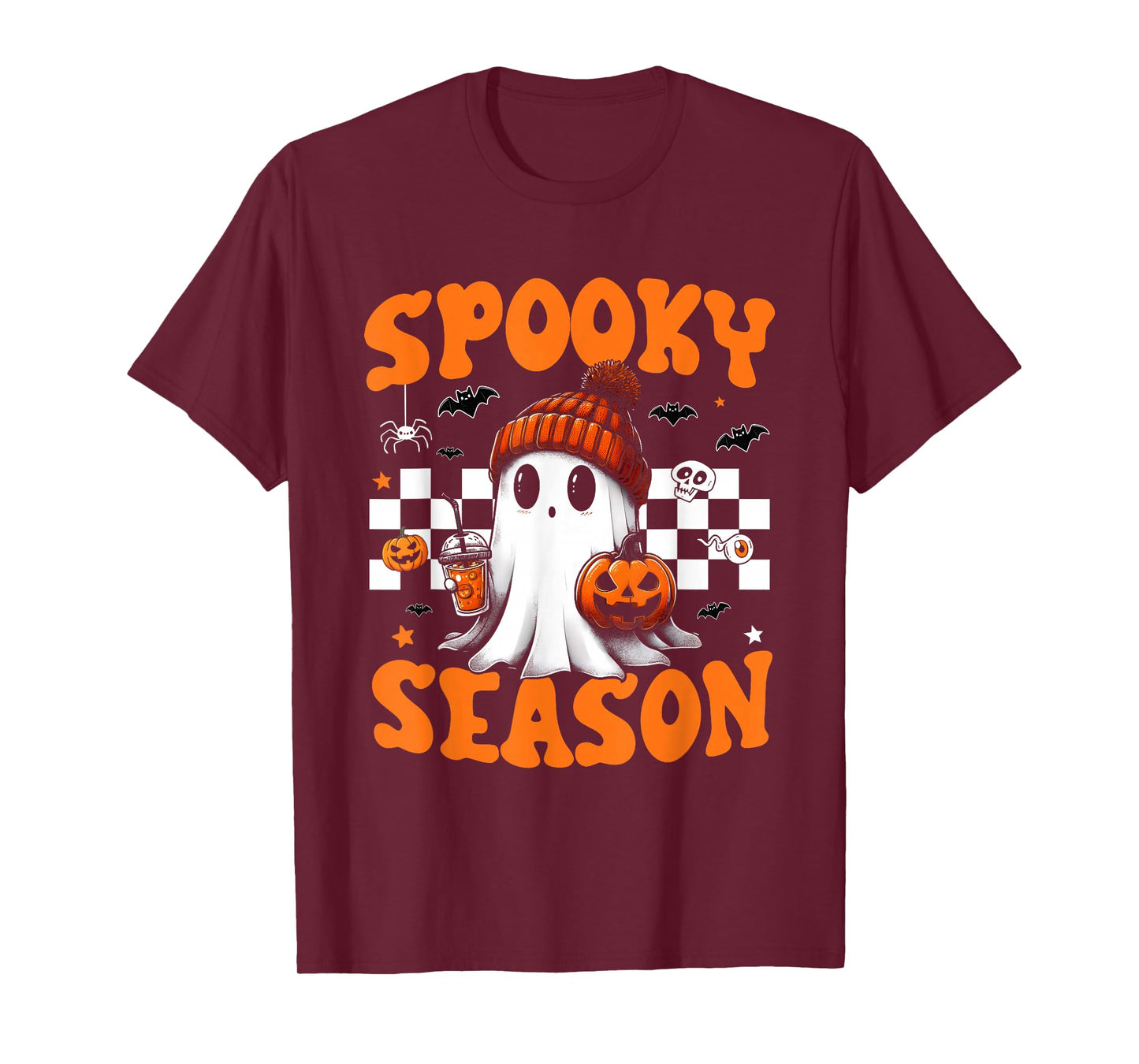 Groovy Spooky Season Retro Ghost Holding Pumpkin Halloween T-Shirt