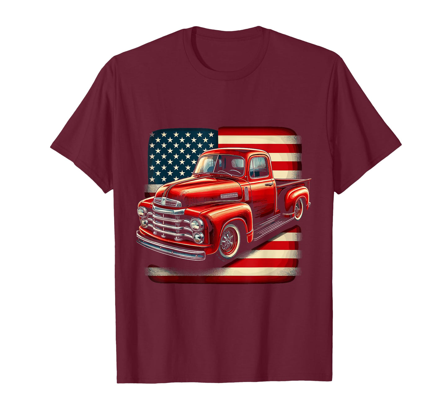 Classic Old Pickup Truck 4th of July Patriotic American Flag T-Shirt
