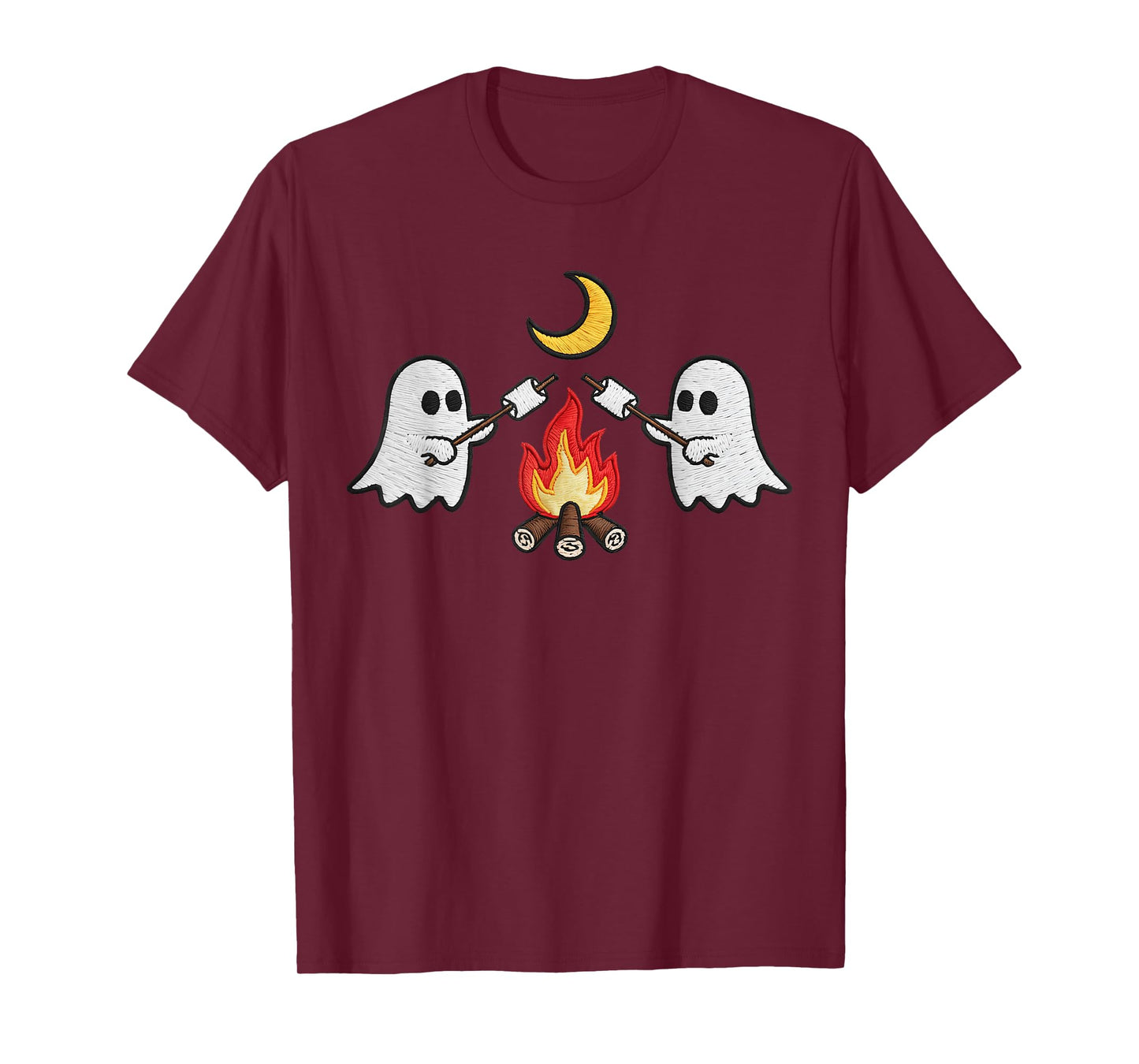 Ghost Campfire Kids Boys Embroidered Halloween Spooky Season T-Shirt