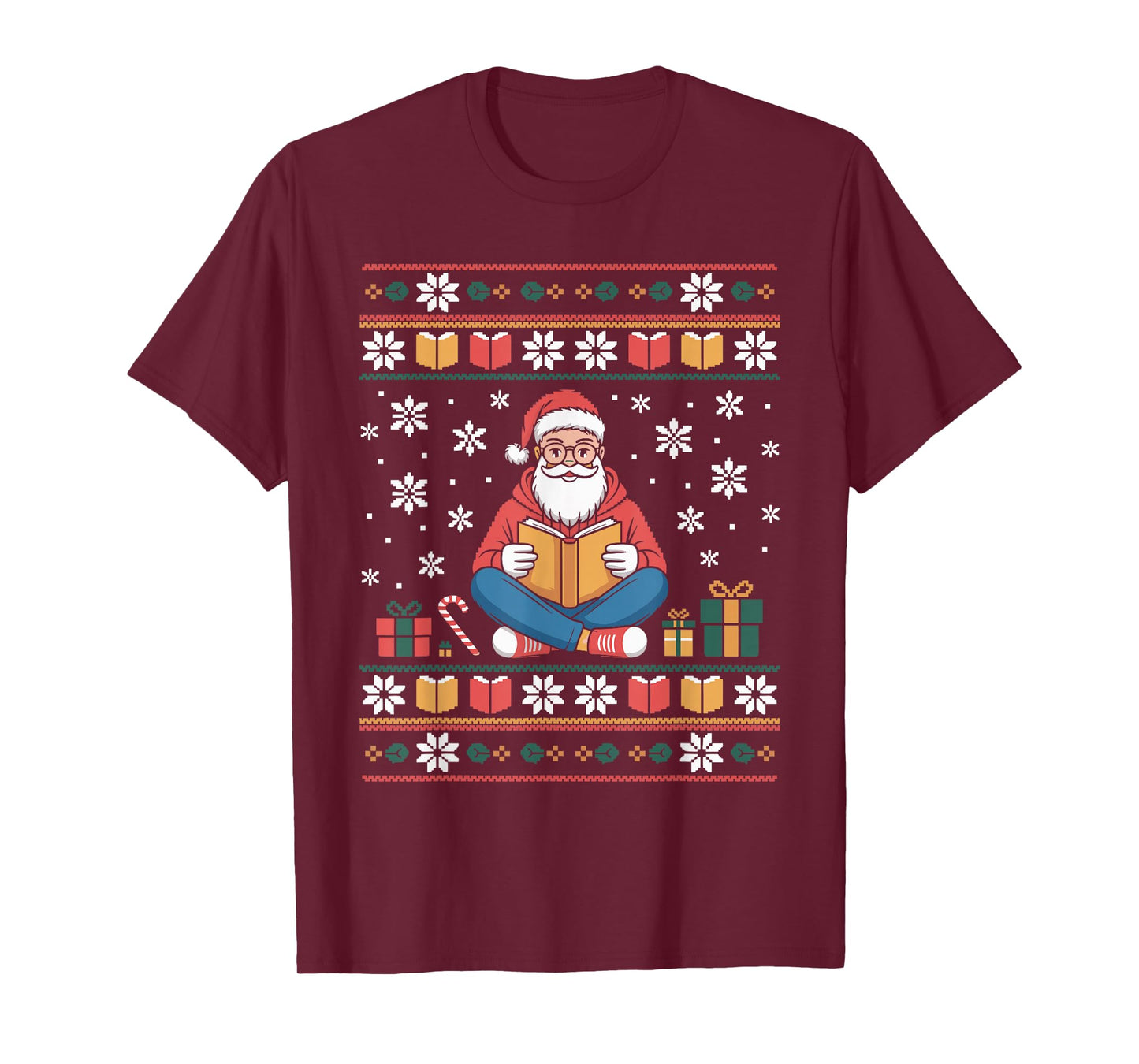 Santa Claus Reading Book Lover Ugly Christmas Sweater Xmas T-Shirt
