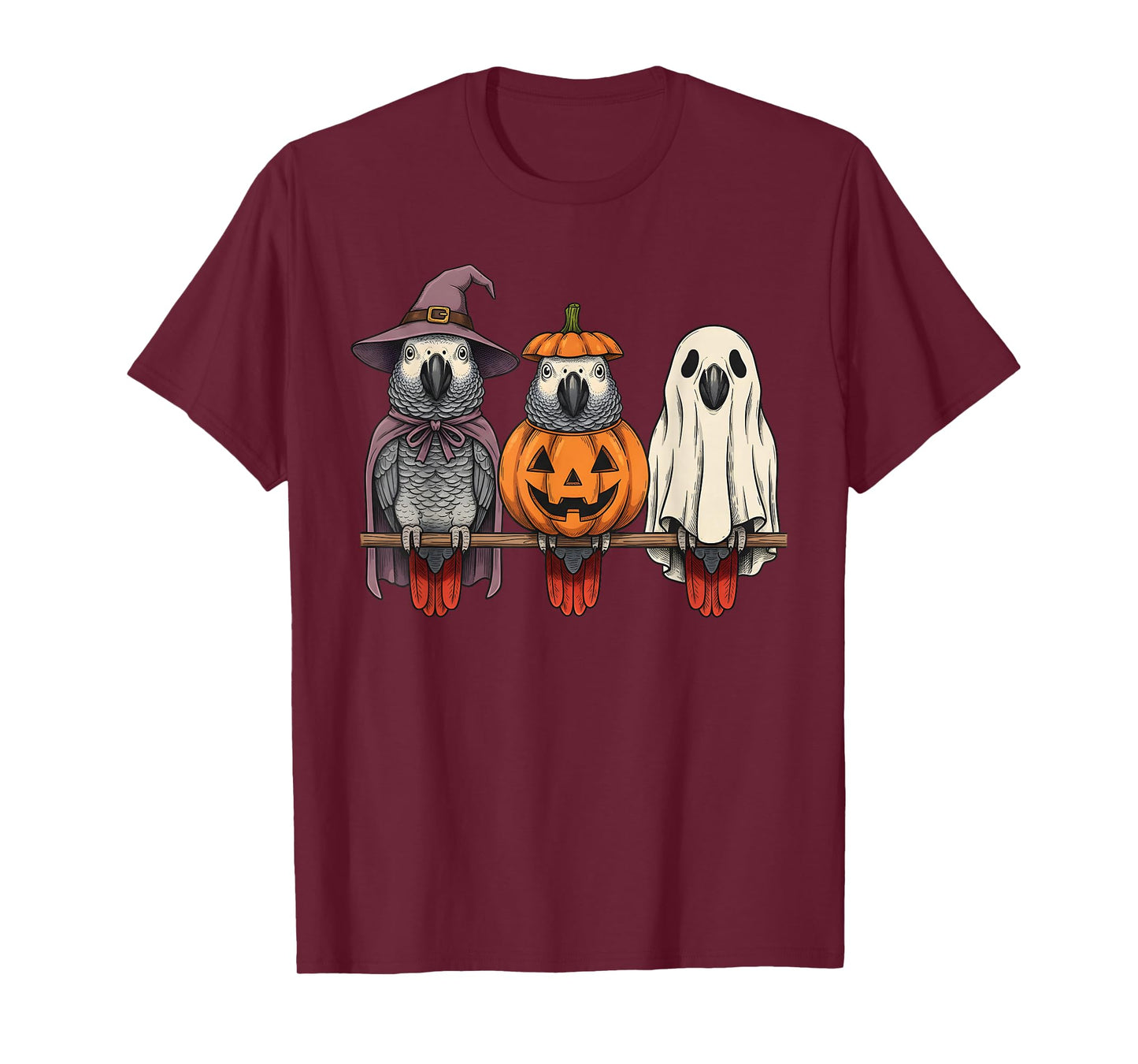 Spooky Ghost African Grey Parrot Lover Pumpkin Halloween T-Shirt