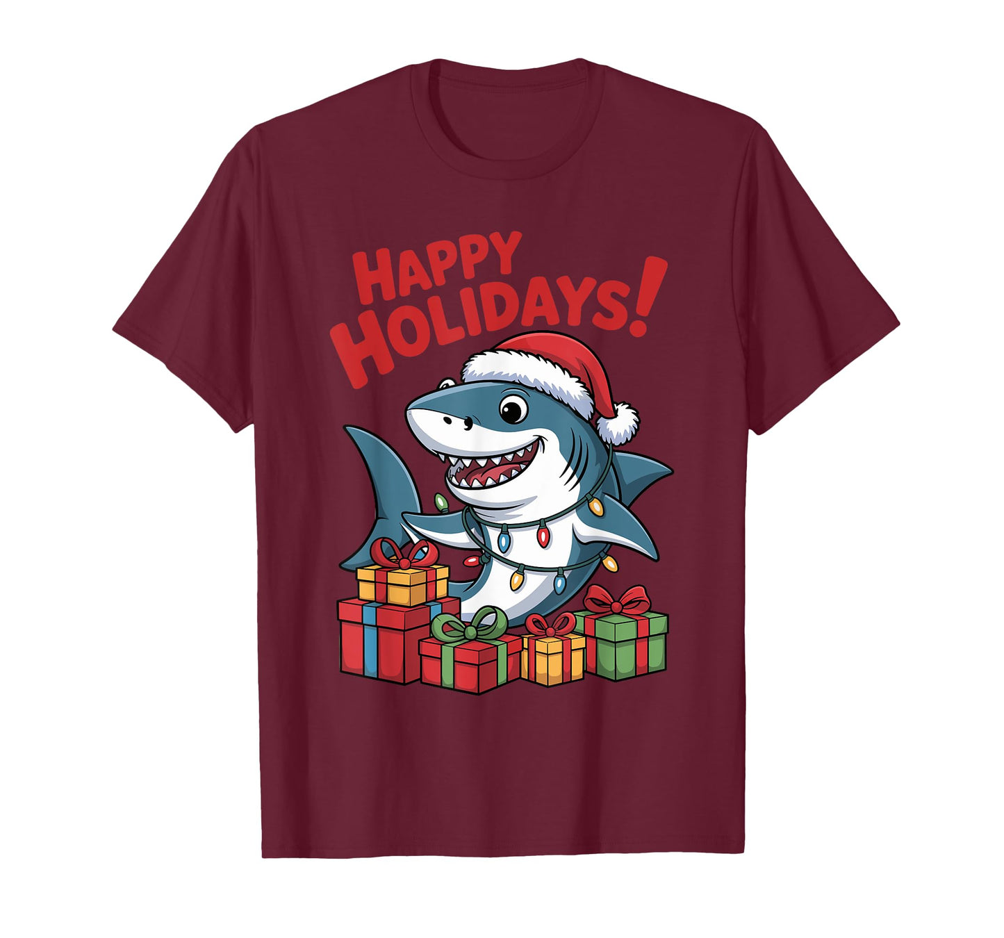 Funny Shark Santa Hat Animals Lovers Ugly Christmas Pajamas T-Shirt