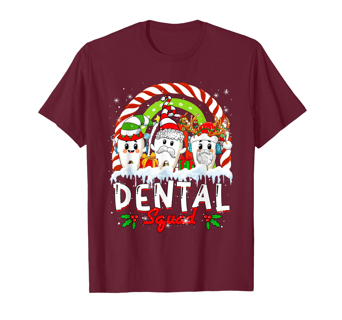 Dental Squad Xmas Three Santa Reindeer Elf Teeth Dentist T-Shirt