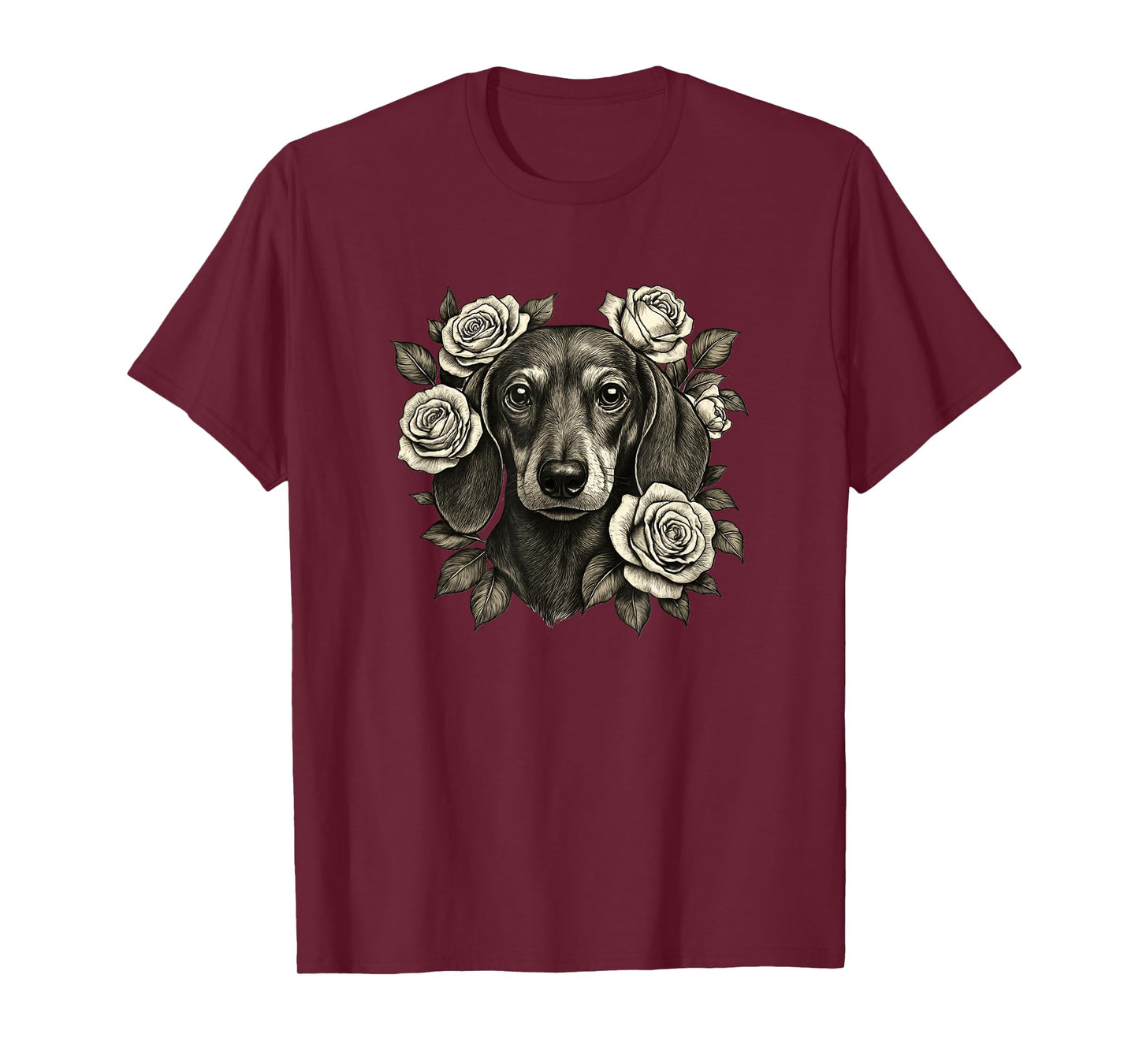 Dachshund Vintage Roses Retro Tattoo T-Shirt