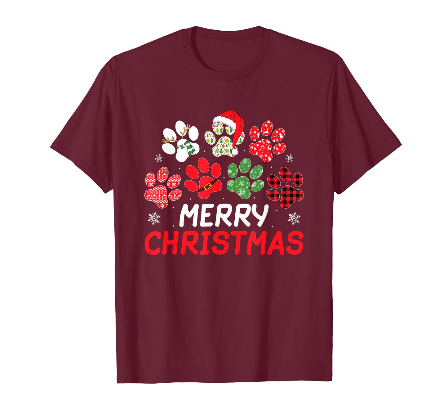 Merry Christmas Dog Paw Funny Puppy Dog Lover Men Women Kids T-Shirt