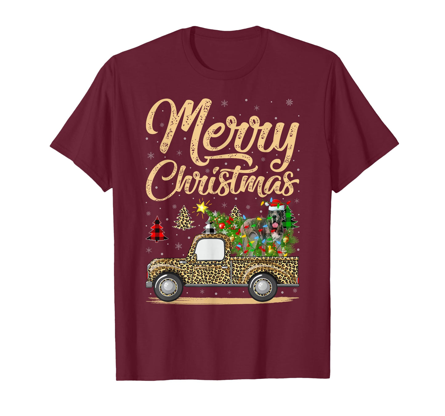 Great Dane Dog On Christmas Tree Leopard Truck Xmas Pajamas T-Shirt