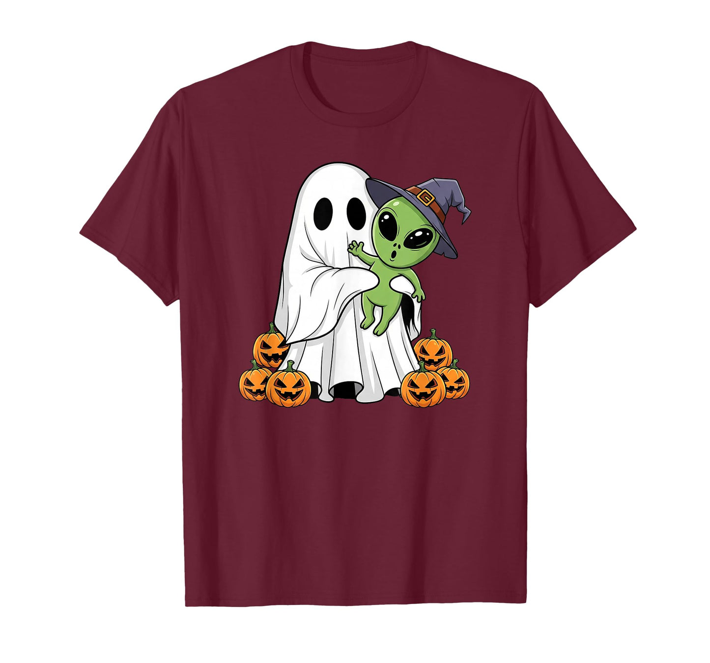 Funny Ghost Alien Pumpkin Halloween Kids Mens Womens T-Shirt