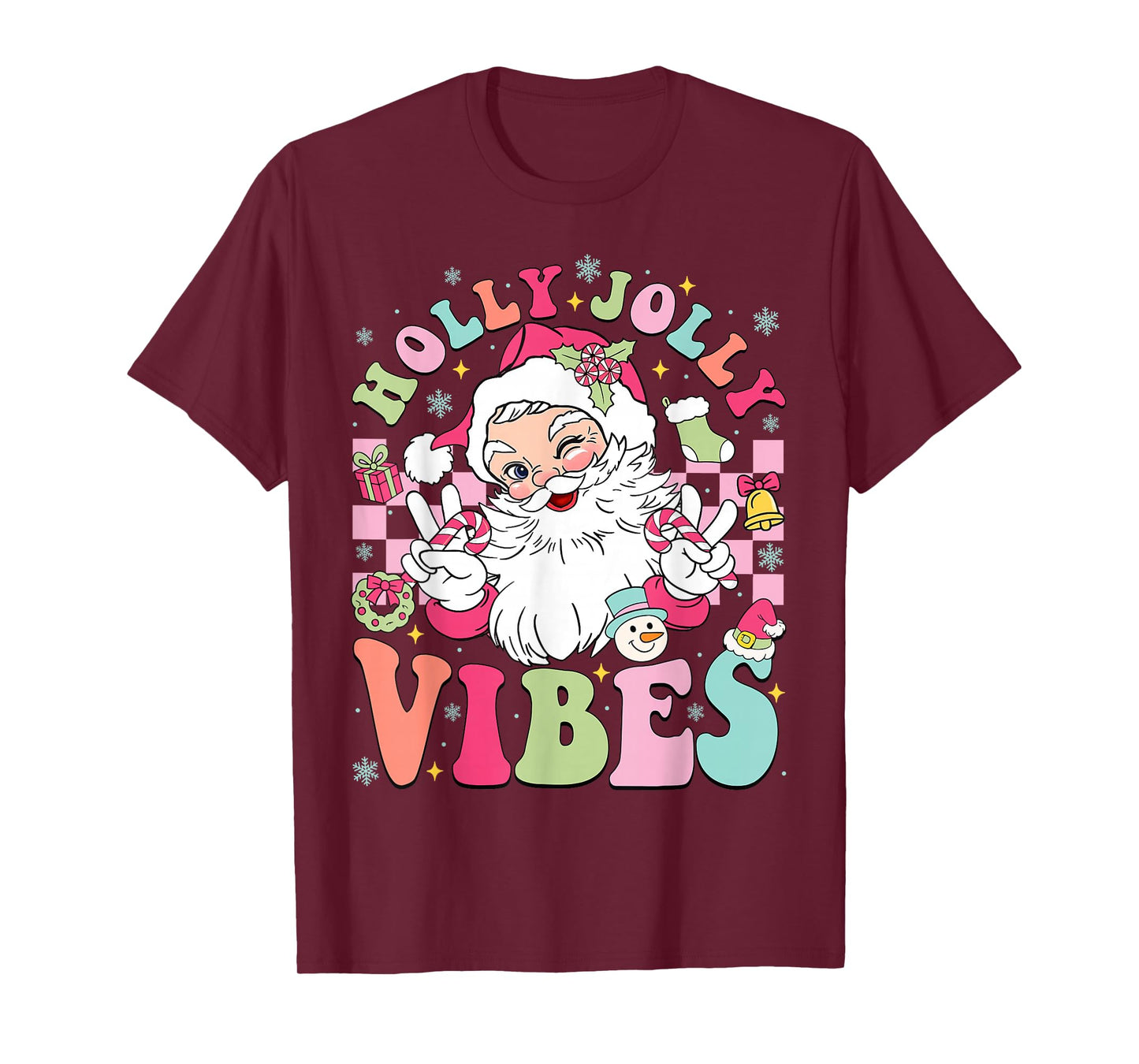 Groovy Cute Santa Claus Christmas Vibes Xmas Women Girl Kids T-Shirt
