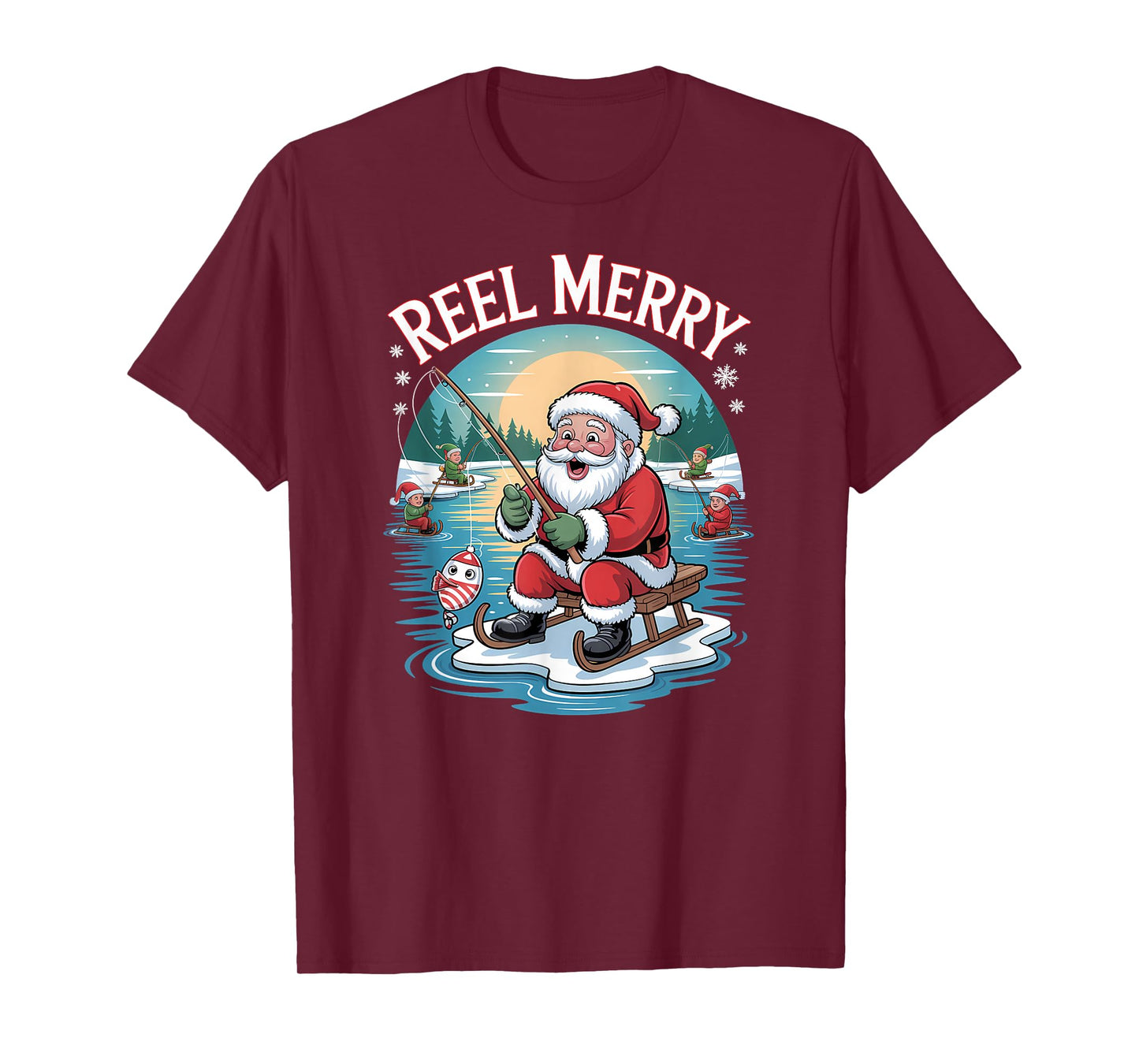 Reel Merry Funny Christmas Fishing Santa Holiday T-Shirt