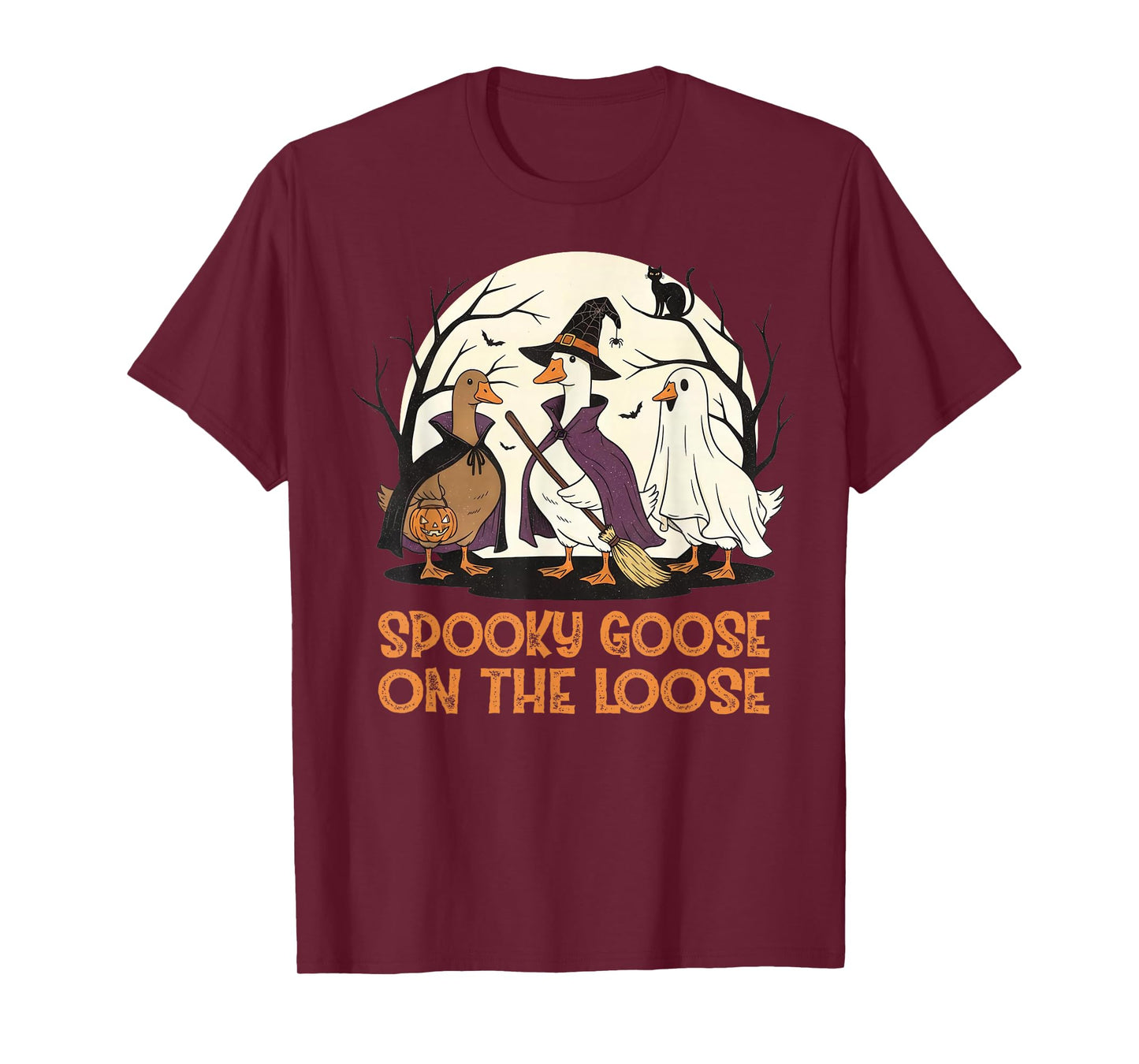 Spooky Goose On The Loose Witch Silly Goose Animal Halloween T-Shirt