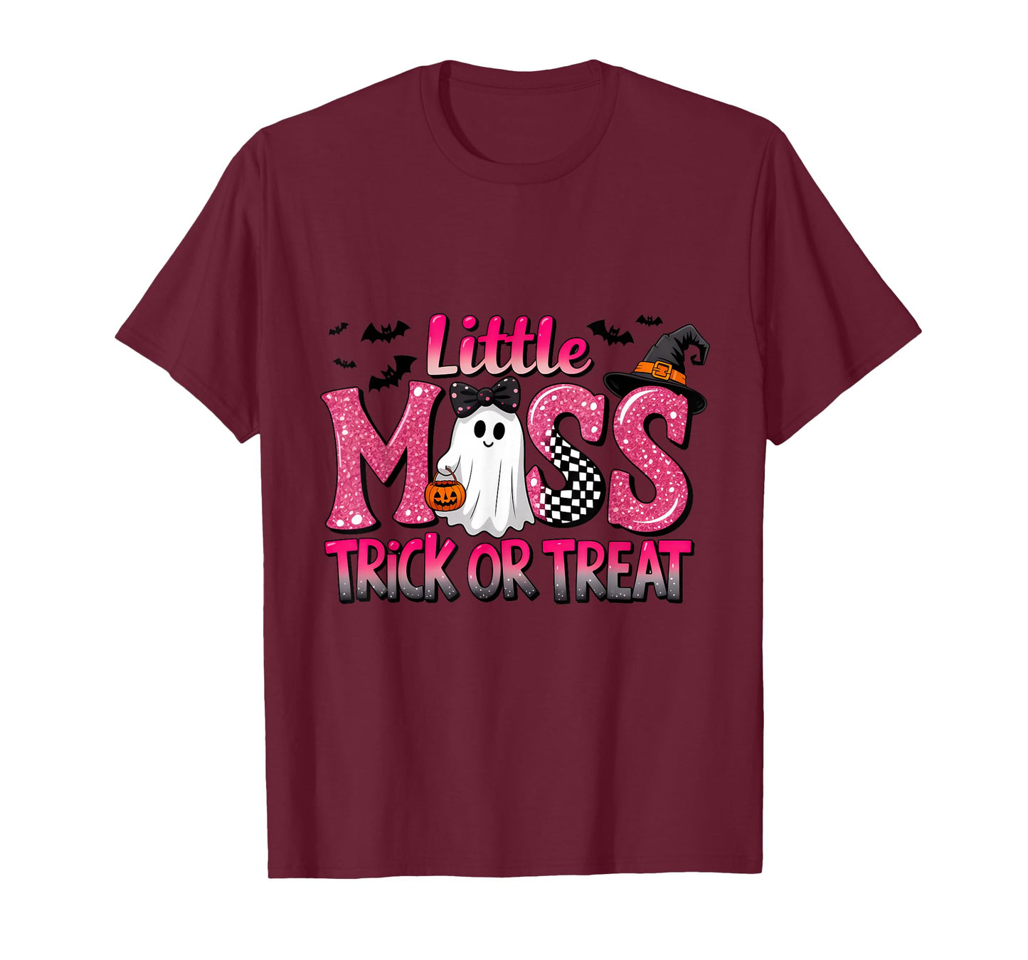 Halloween Little Miss Trick Or Treat Ghost Bats T-Shirt