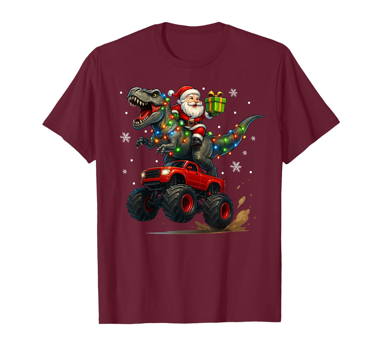 Dinosaur Christmas Santa Boys Men Girls Xmas T-Shirt