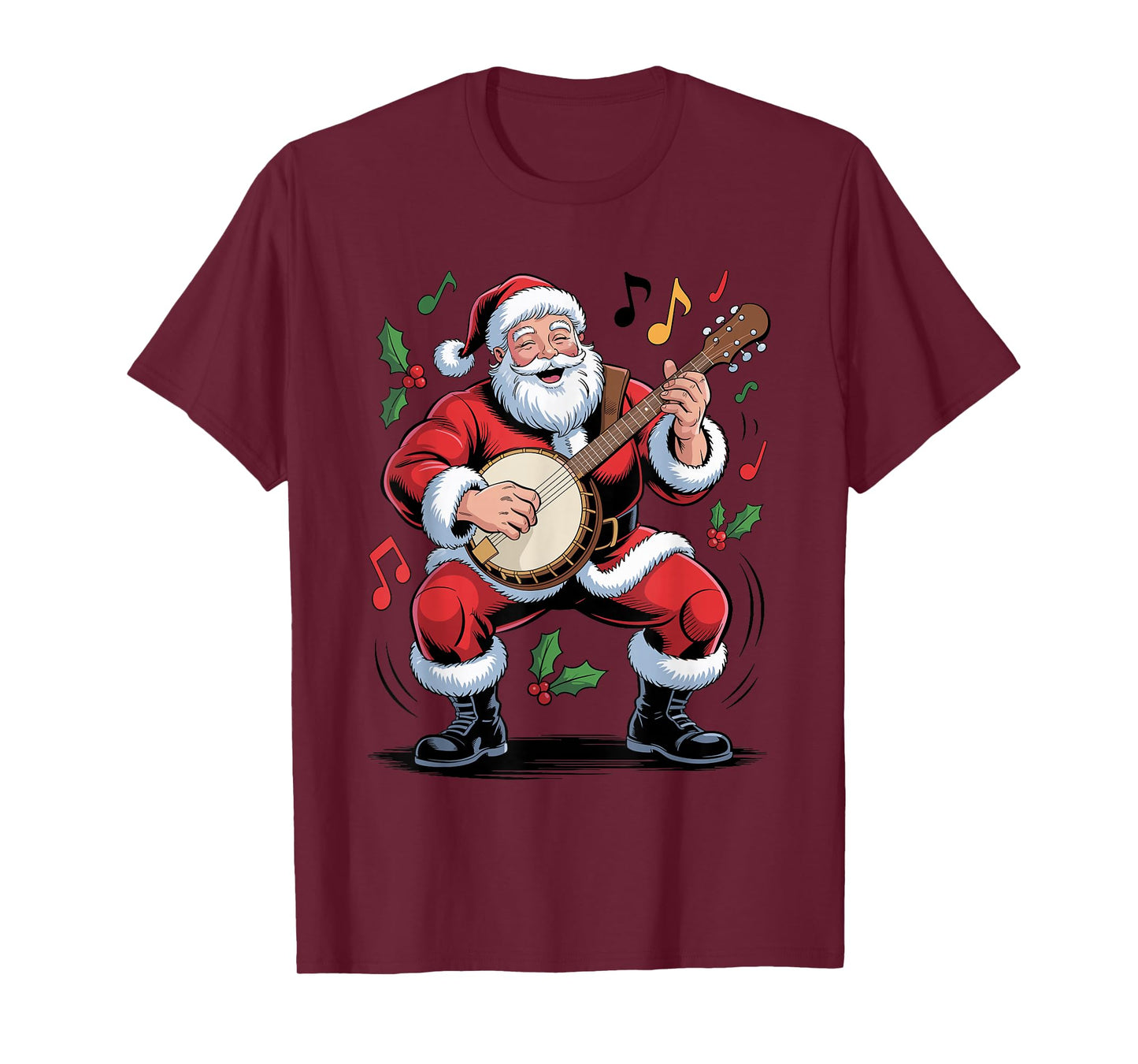 Santa Playing Banjo Funny Holiday Chrismas Xmas Pajama T-Shirt