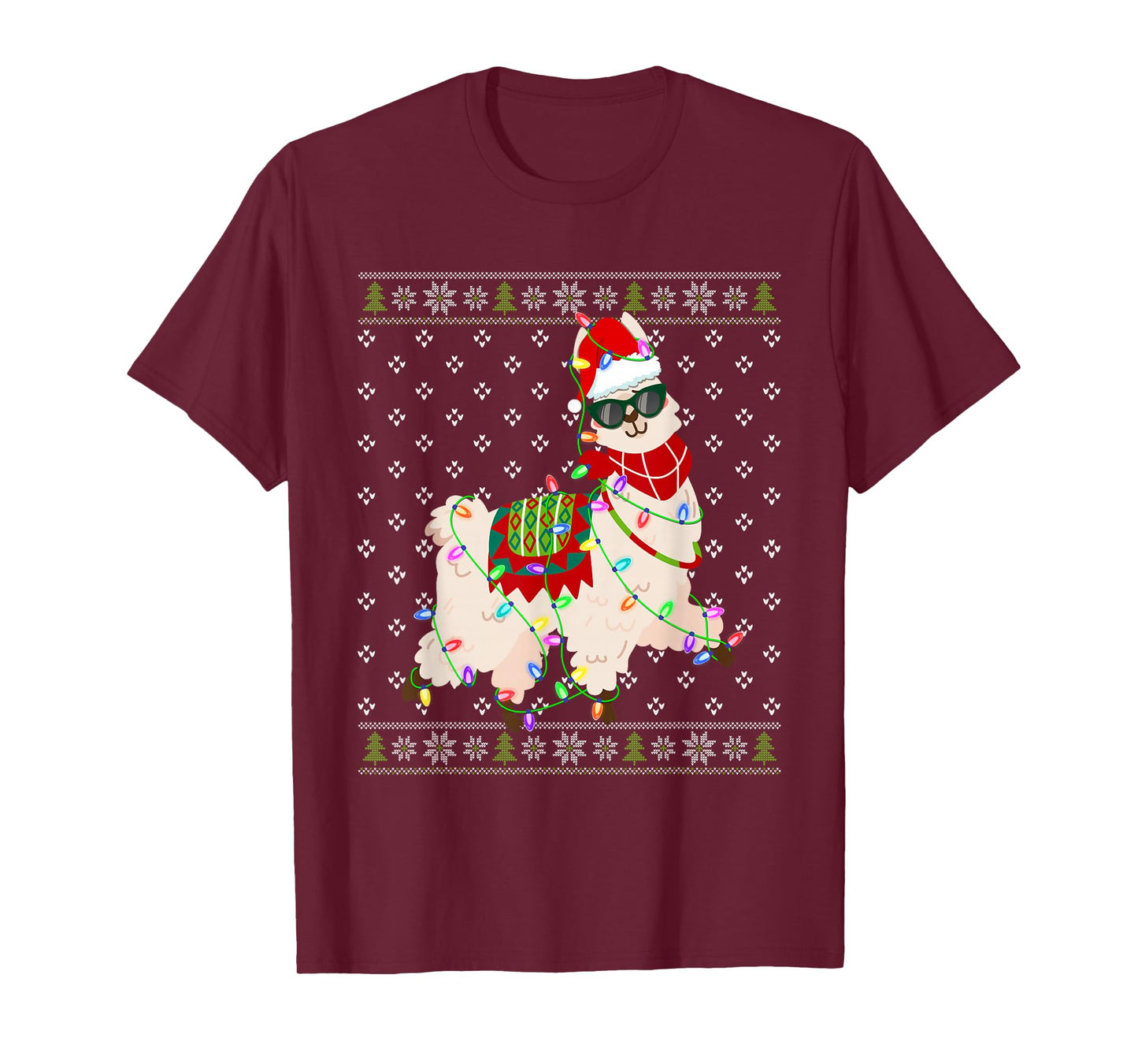 Funny Llama Alpaca Christmas Family Matching Xmas Lights T-Shirt