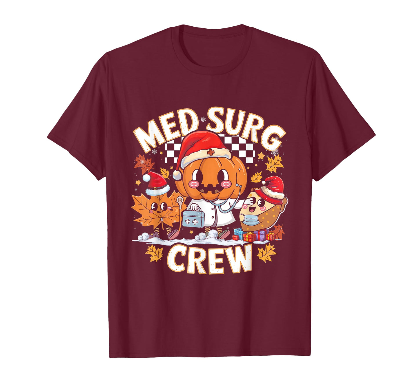 Med Surg Crew Pumpkin Pie Fall Leaf Thanksgiving Nurse Retro T-Shirt