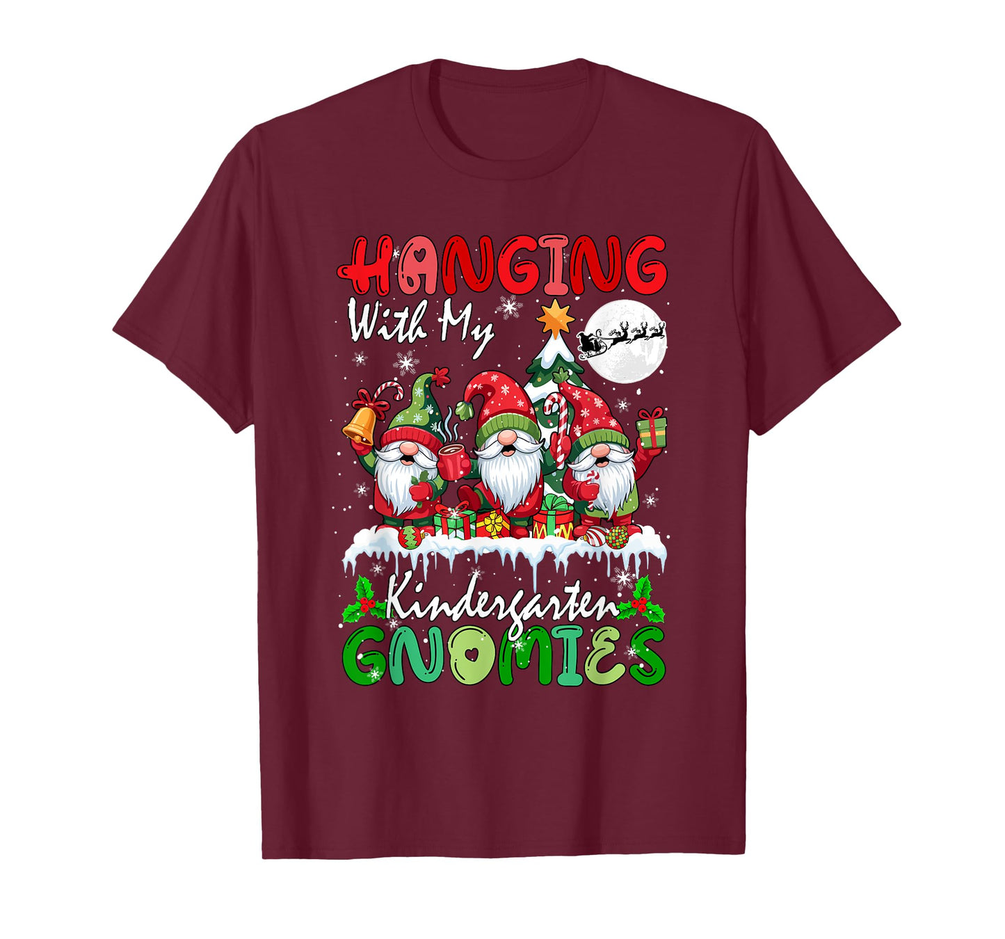 Hanging with My Kindergarten Gnomies Xmas Three Gnomes T-Shirt