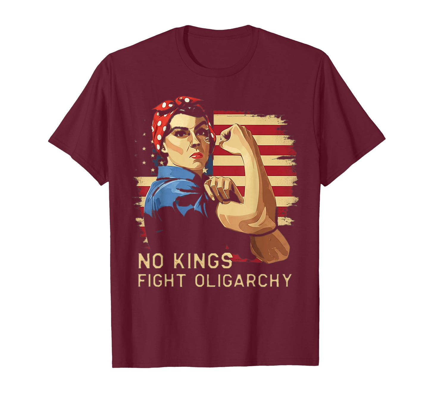 Vintage No Kings Fight Oligarchy America Flag Women Girls T-Shirt