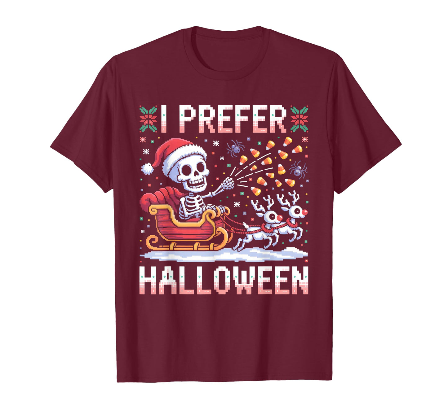 I Prefer Halloween Christmas Skeleton Santa Sleigh Men Women T-Shirt