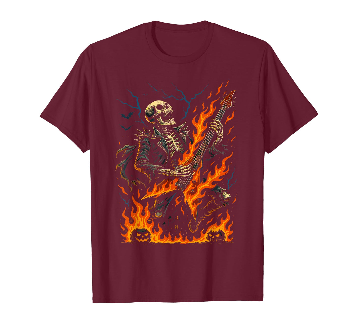 Rocking Skeleton Witch Guitar Halloween Ghost Pumpkin T-Shirt