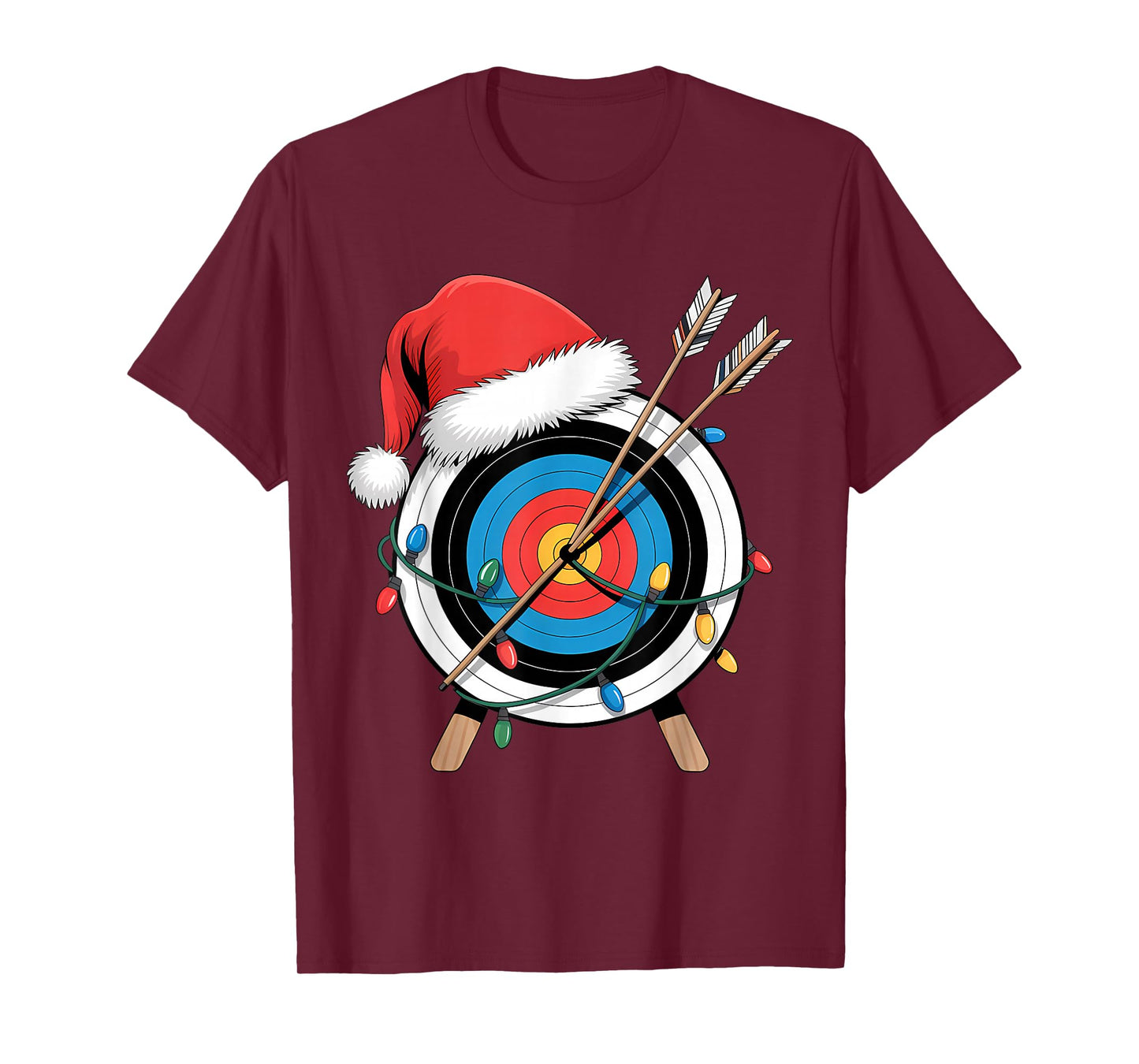 Funny Christmas Archery Santa Hat Xmas Lights Holiday T-Shirt