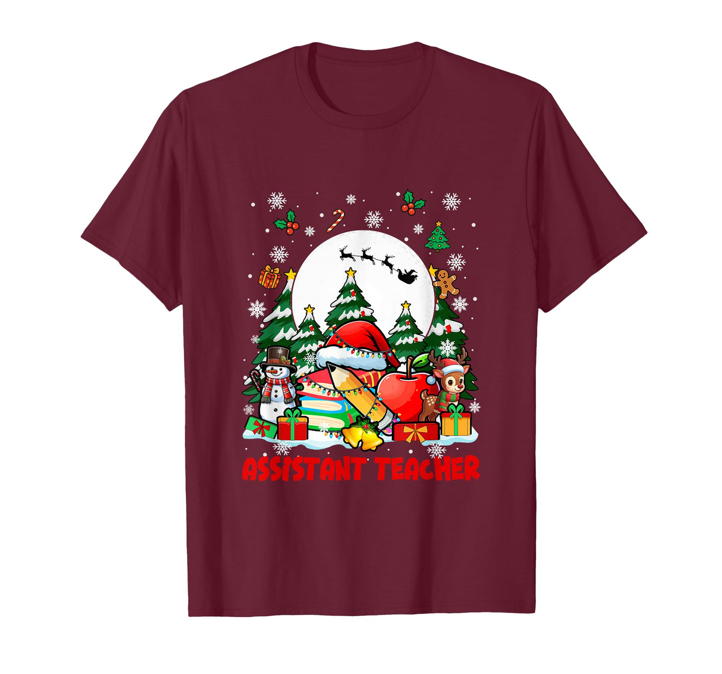 Assistant Teacher Job Tools Santa Snowmen Reindeer Christmas T-Shirt