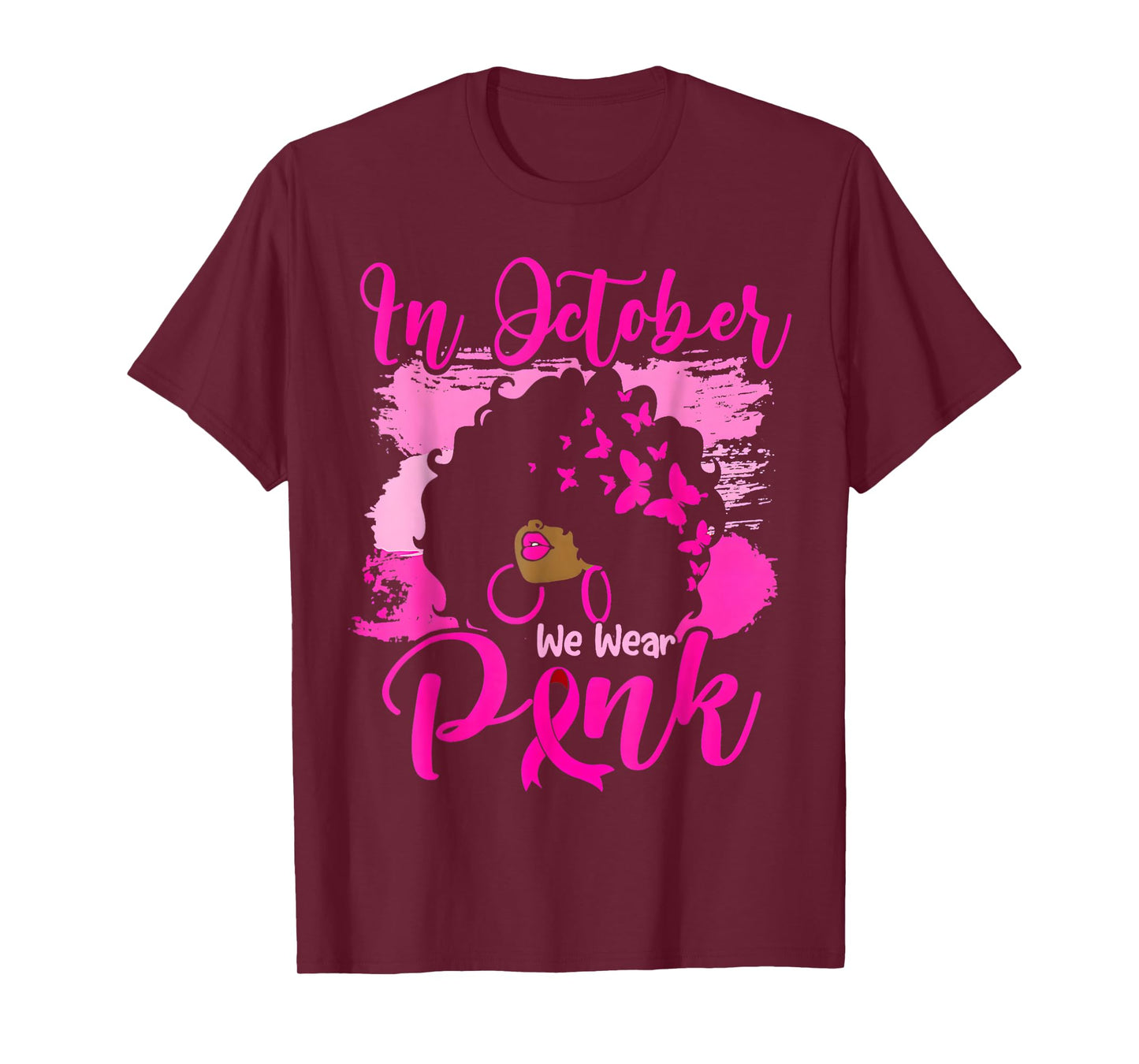 In October We Wear Pink Black Woman Breast Cancer Awareness T-Shirt