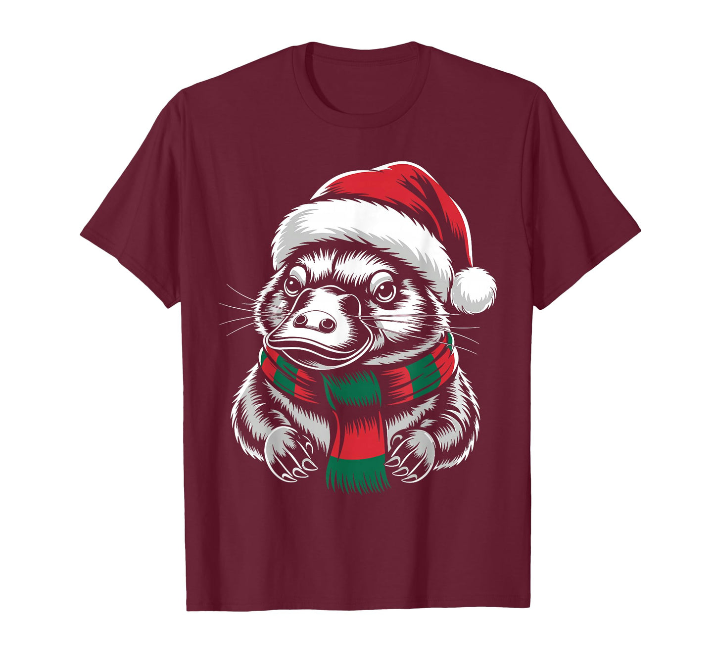 Platypus Xmas Santa Hat Scarf Christmas Costume T-Shirt