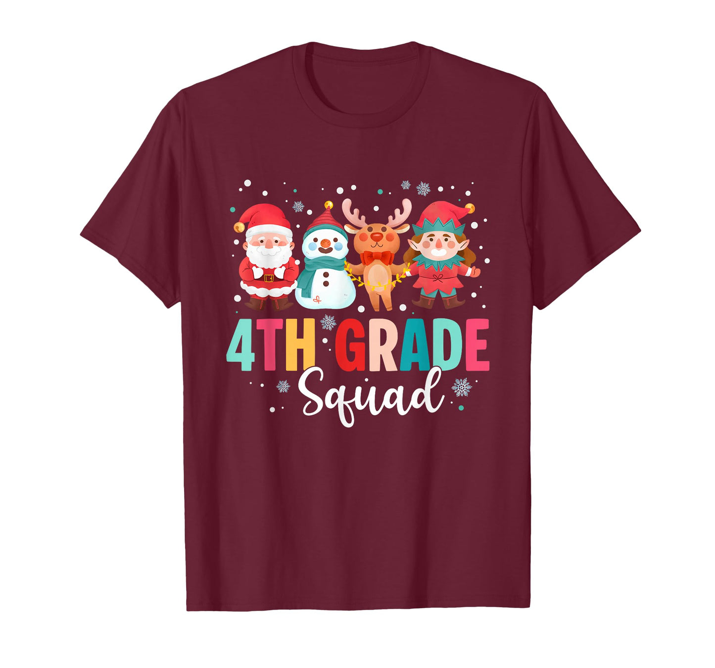 4th Grade Squad Christmas Teacher Santa Reindeer Snowman T-Shirt