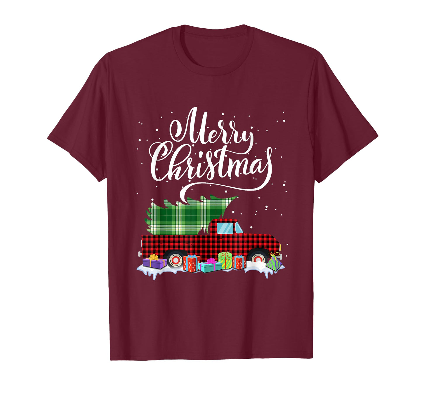 Funny Cars Christmas Tree Buffalo Plaid Red Xmas Men Boys T-Shirt