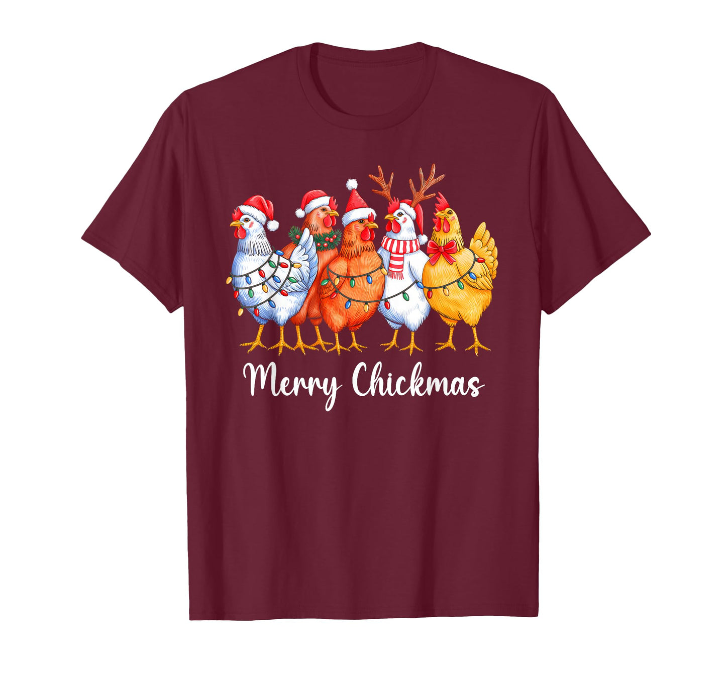 Merry Chickmas Funny Christmas Chicken Lover Santa Hat Xmas T-Shirt
