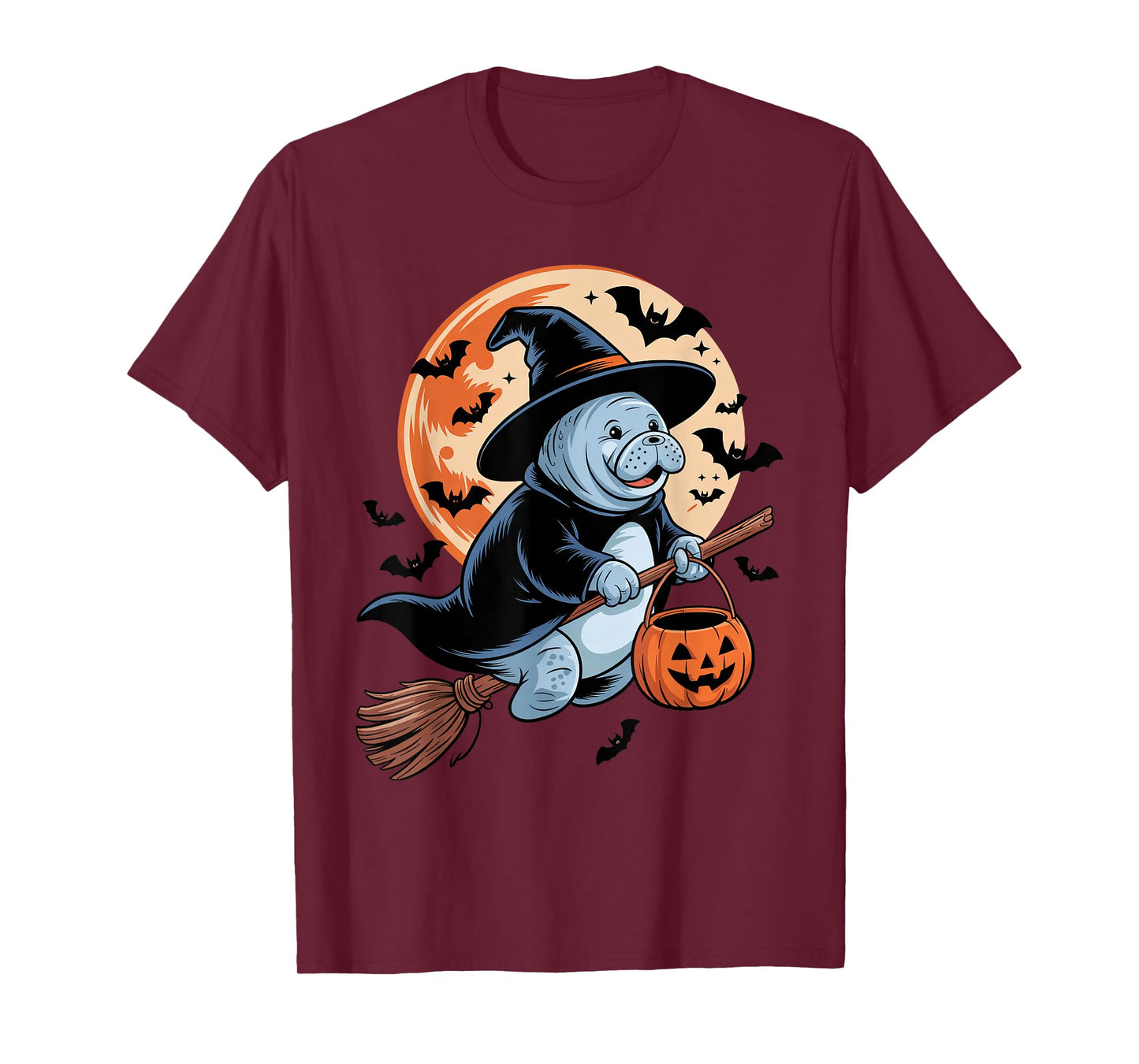 Cute Manatee Halloween Witch Hat Jack-o-Lantern Candy Bucket T-Shirt