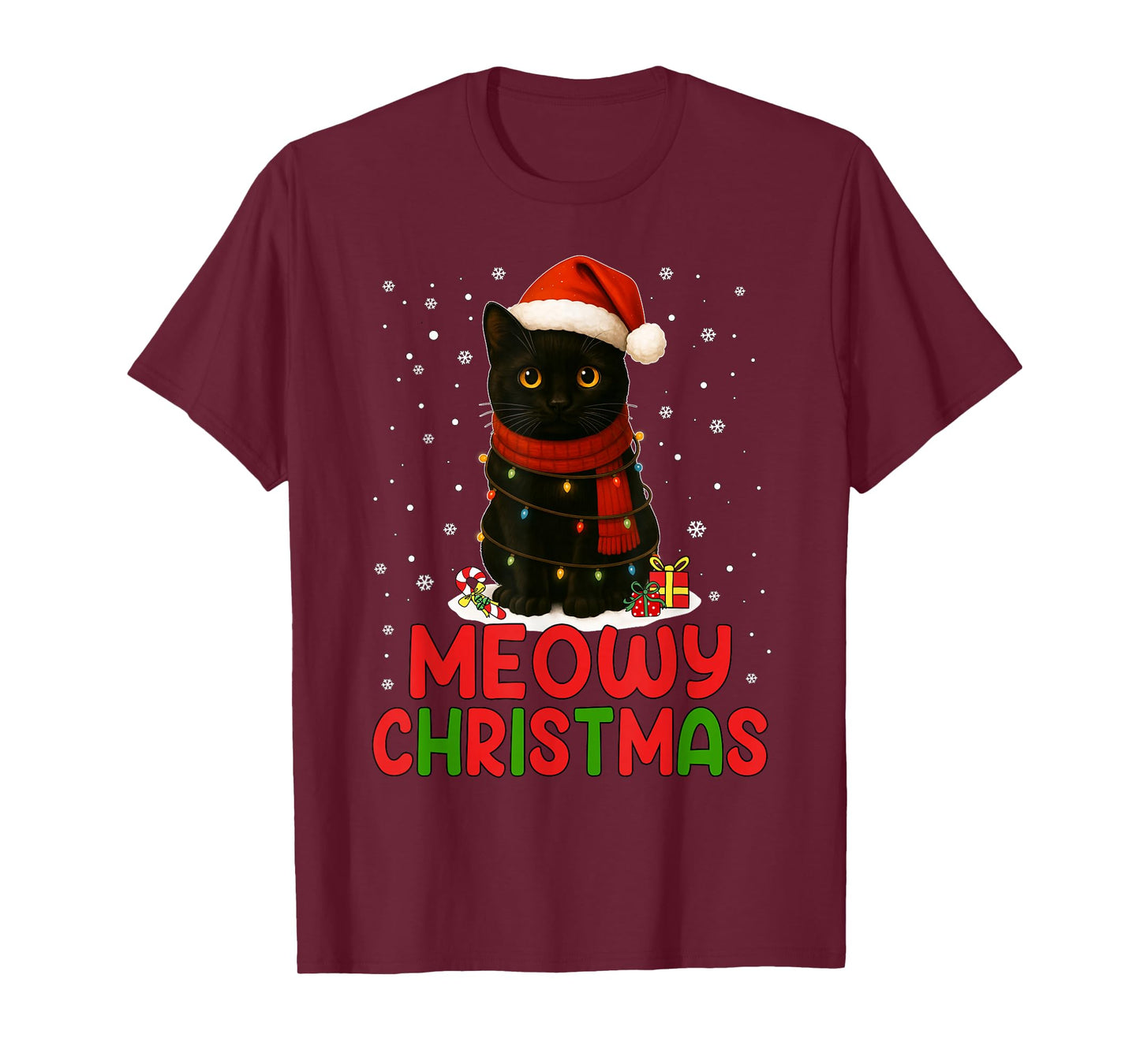 Cute Meowy Christmas Santa Hat Funny Black Cat Men Women Kid T-Shirt