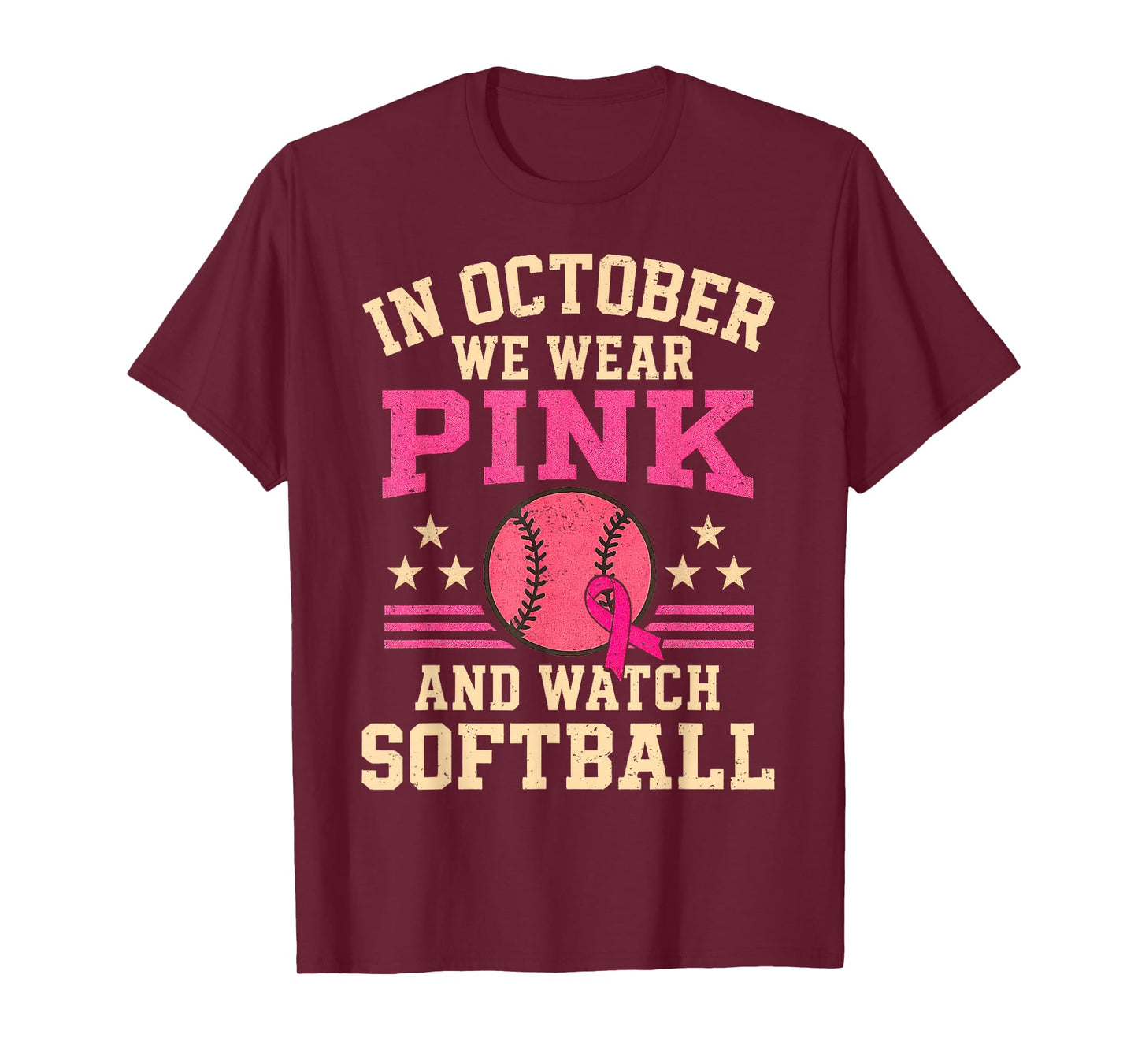 In October We Wear Pink And Watch Softball Breast Cancer T-Shirt