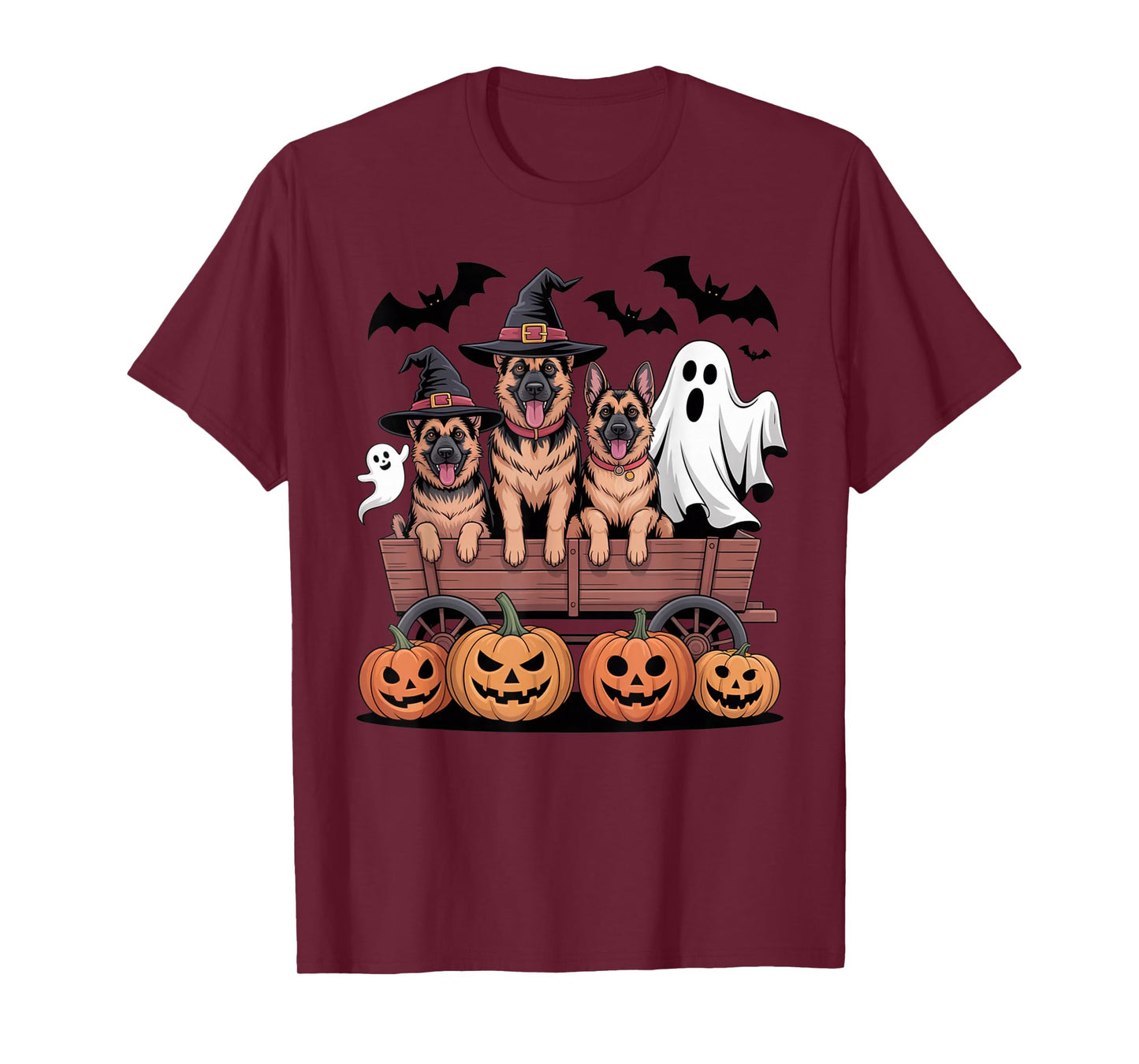 German Shepherd Halloween Witch Hats Ghost Pumpkins Spooky T-Shirt