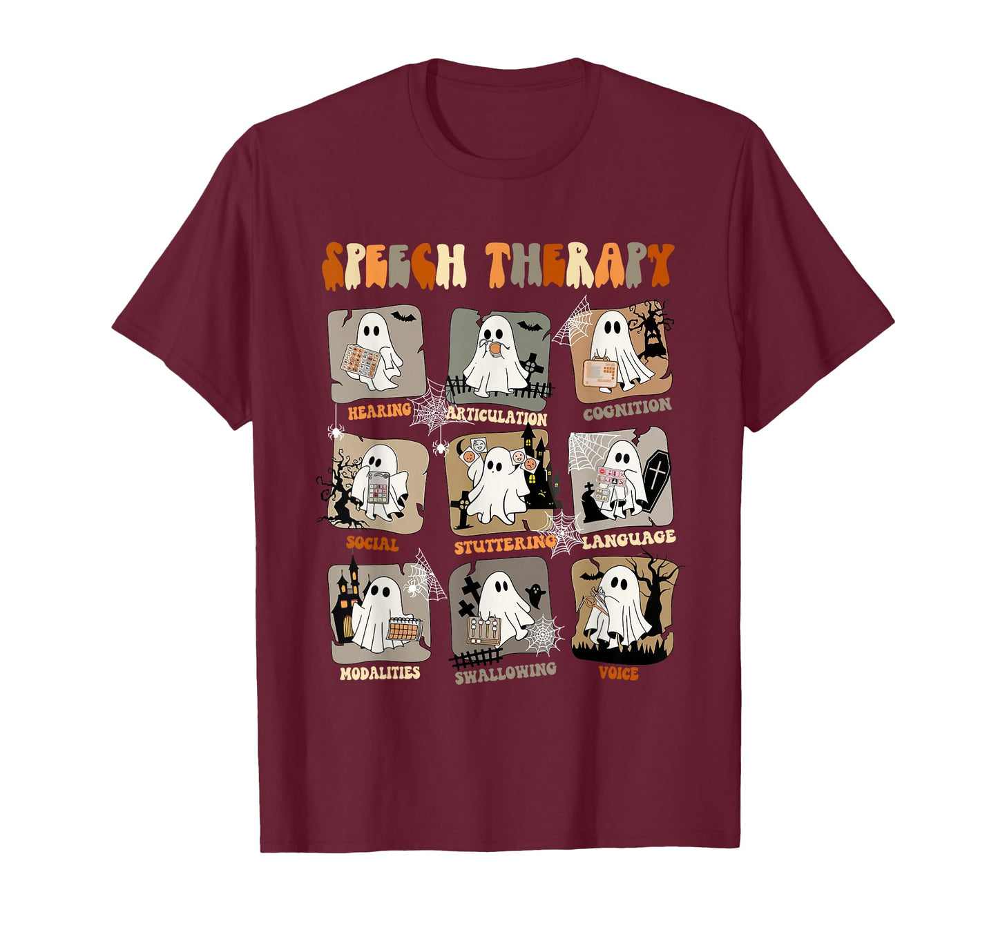 Retro SLP Ghost Halloween Speech Therapy Autumn Fall T-Shirt