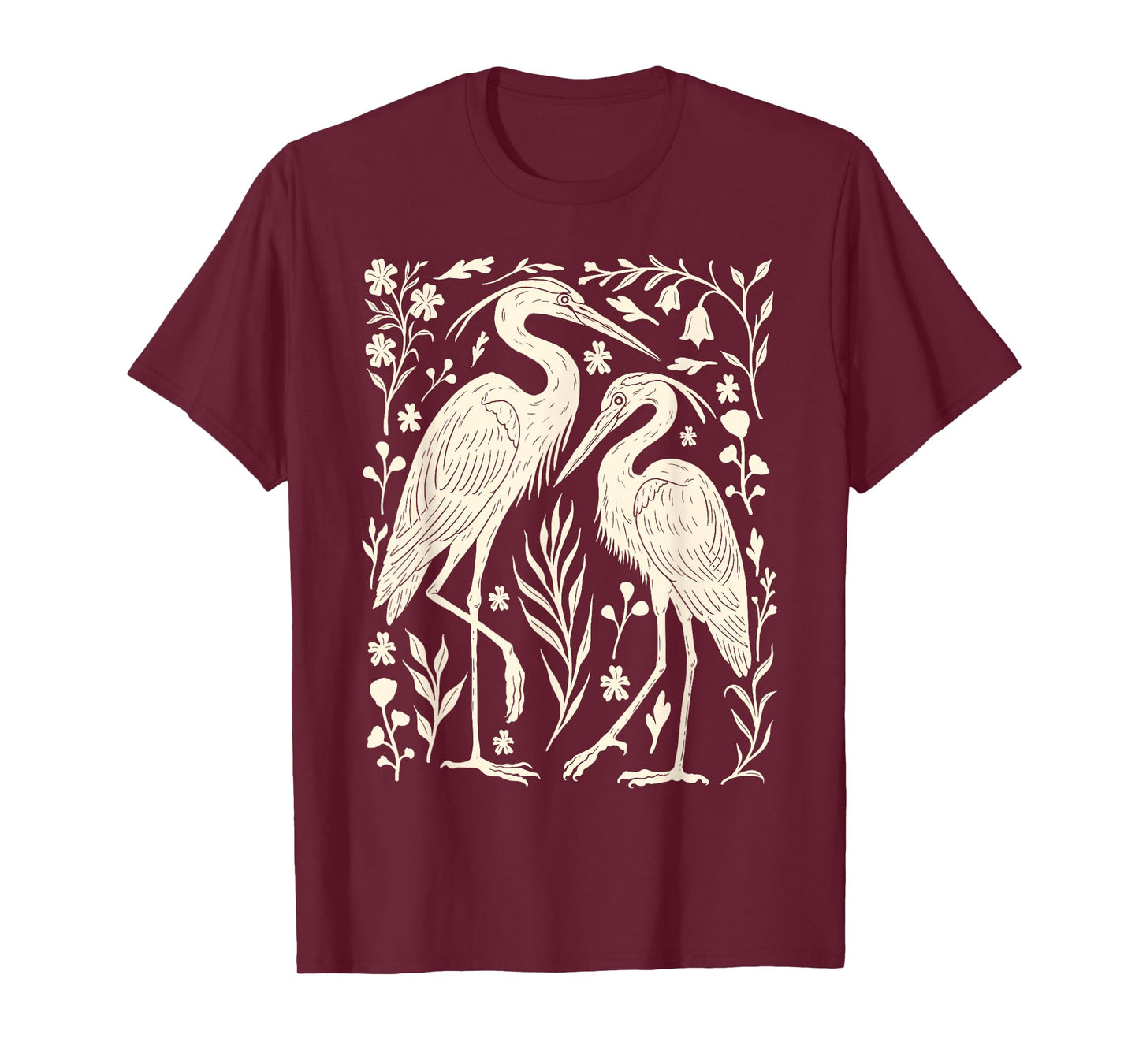 Blue Heron Linocut Nature Lino Print Bird Folk Art Forest T- T-Shirt