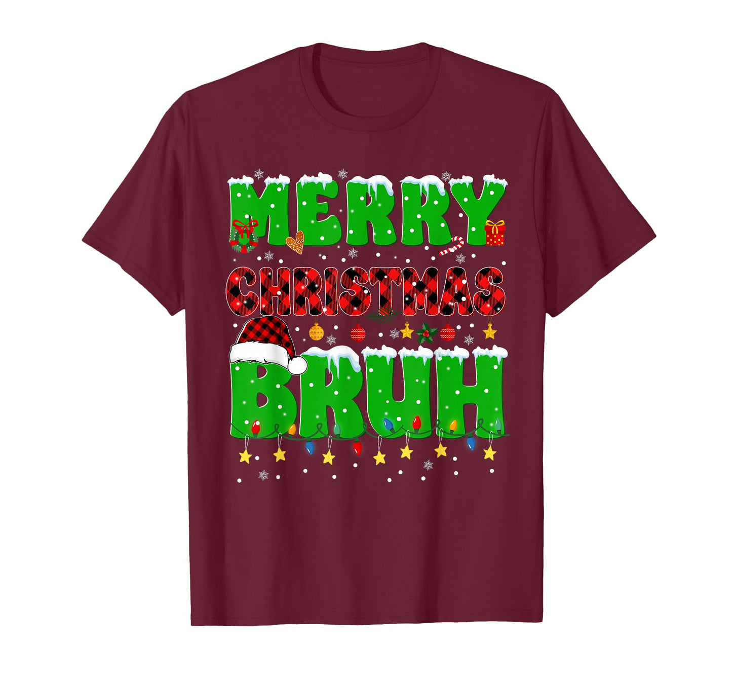 Merry Christmas Bruh Plaid Christmas Tree Pjs Xmas Boys Men T-Shirt