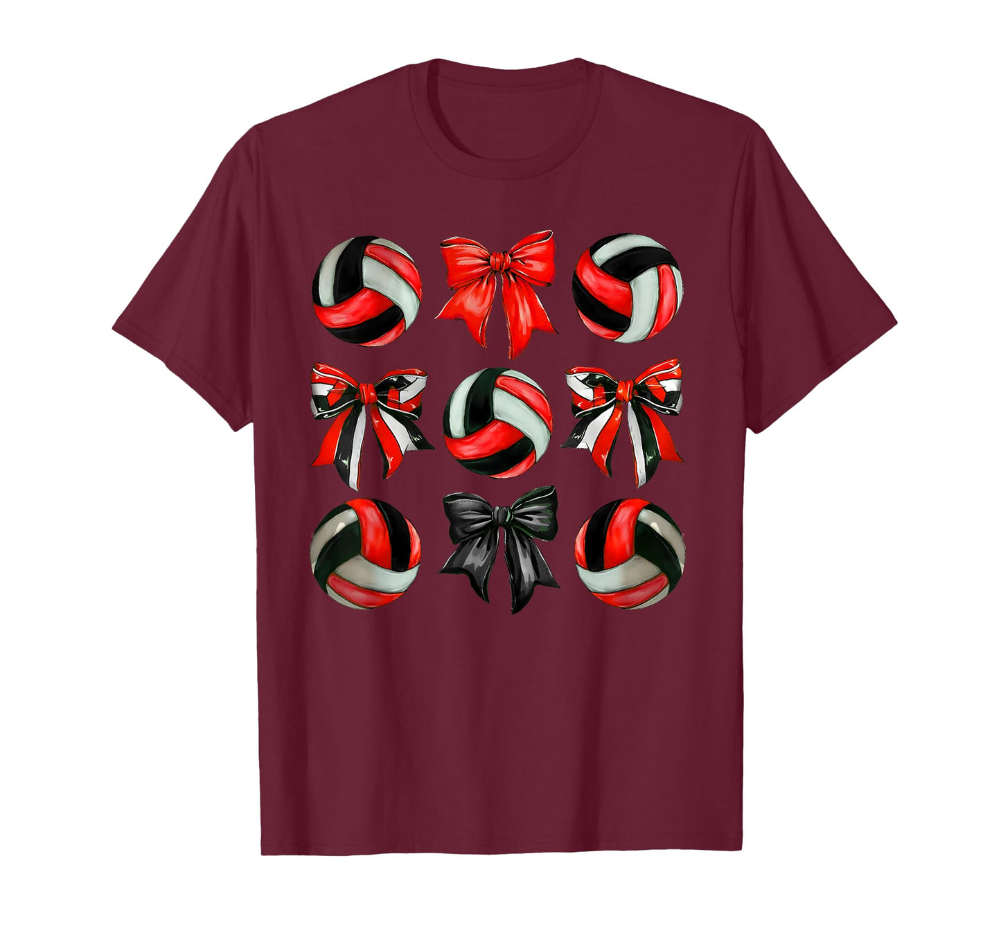 Vintage Volleyball Coquette Bow Red And Black Team T-Shirt