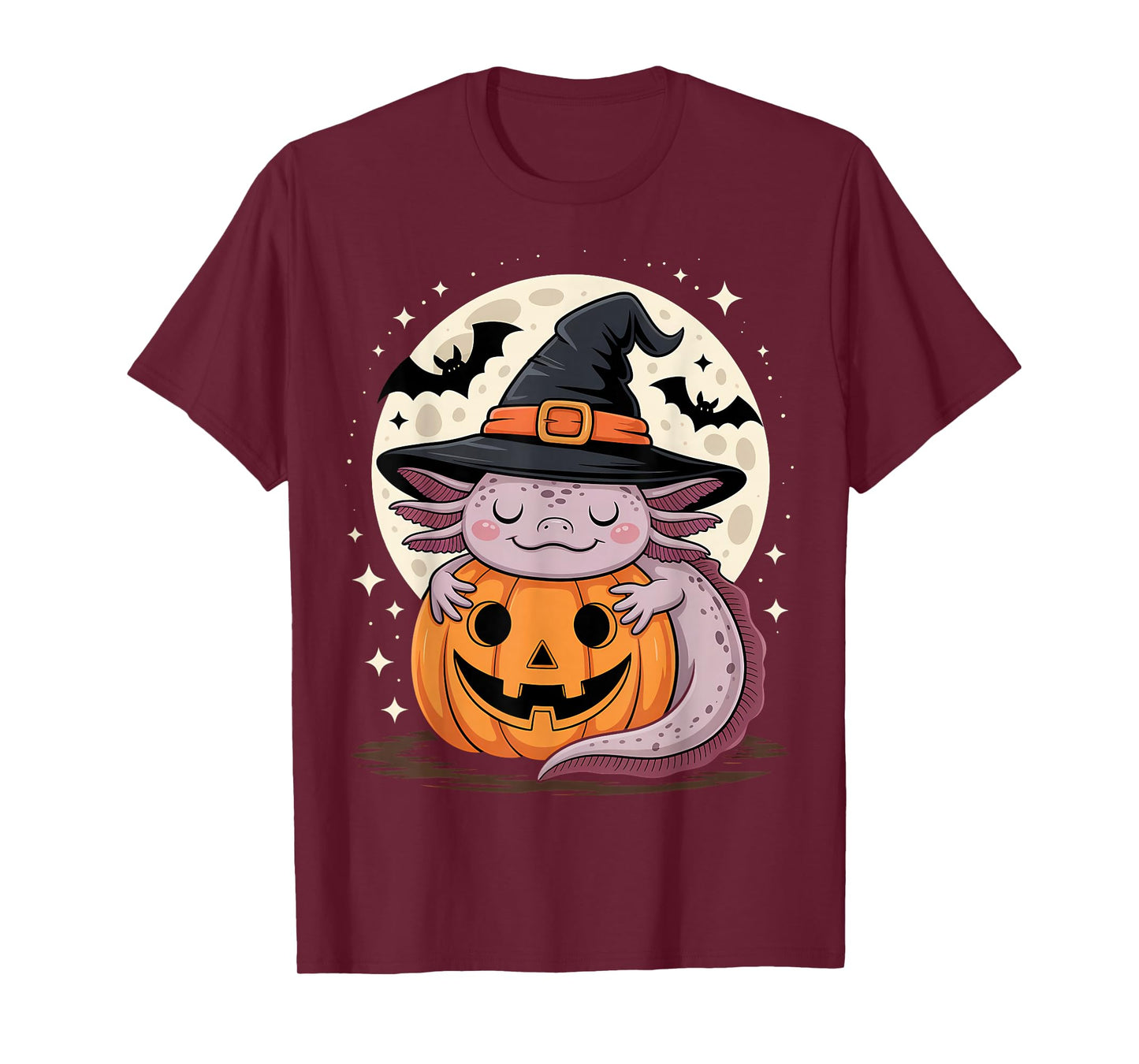 Halloween Axolotl Witch Hat Pumpkin Spooky T-Shirt