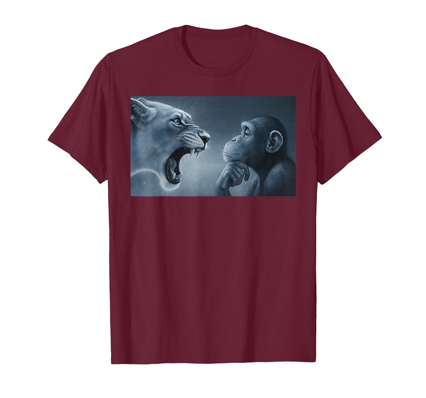 Lion Yelling at Monkey Monkey and Lion Meme Monkey Thinking T-Shirt