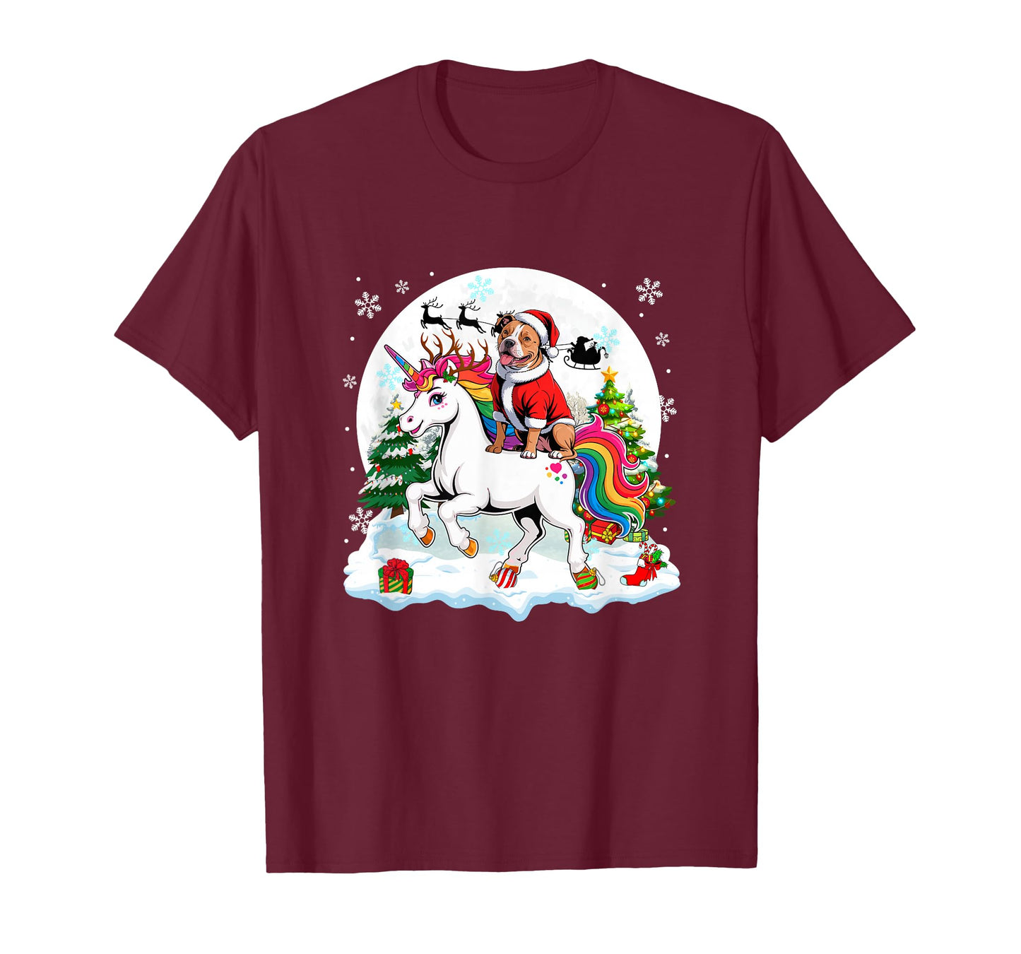 Santa Pit Bull Riding Unicorn Reindeer Christmas Owner Kids T-Shirt