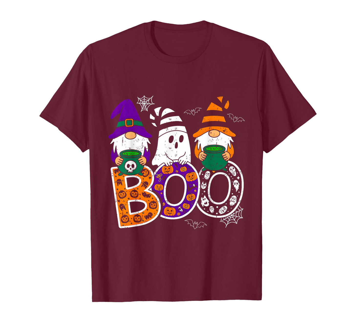 Funny Boo Witch Sipders Pumpkins Happy Halloween Gnomes T-Shirt