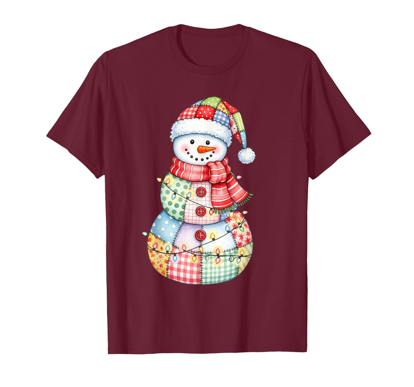 Cute Patchwork Snowman Merry Christmas Xmas Holiday Pajamas T-Shirt